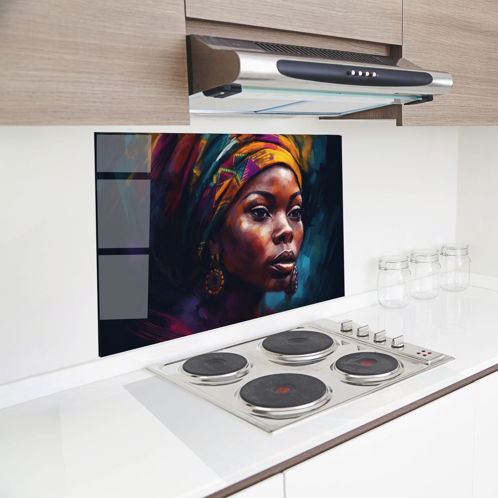 Panel Szklany do Kuchni Black Traditional Woman mockup 8