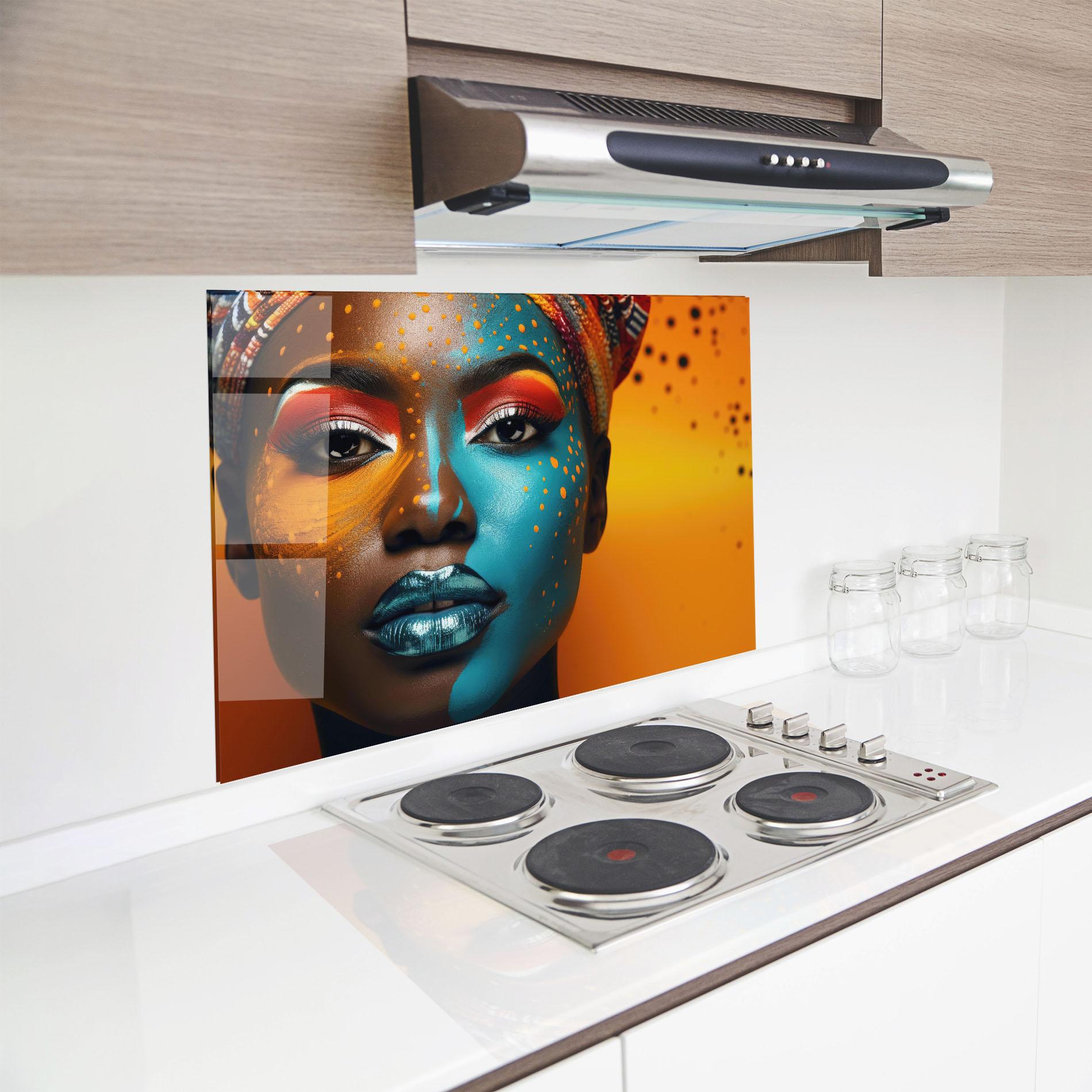 Panel Szklany do Kuchni Blue Brown Skin Woman mockup 8