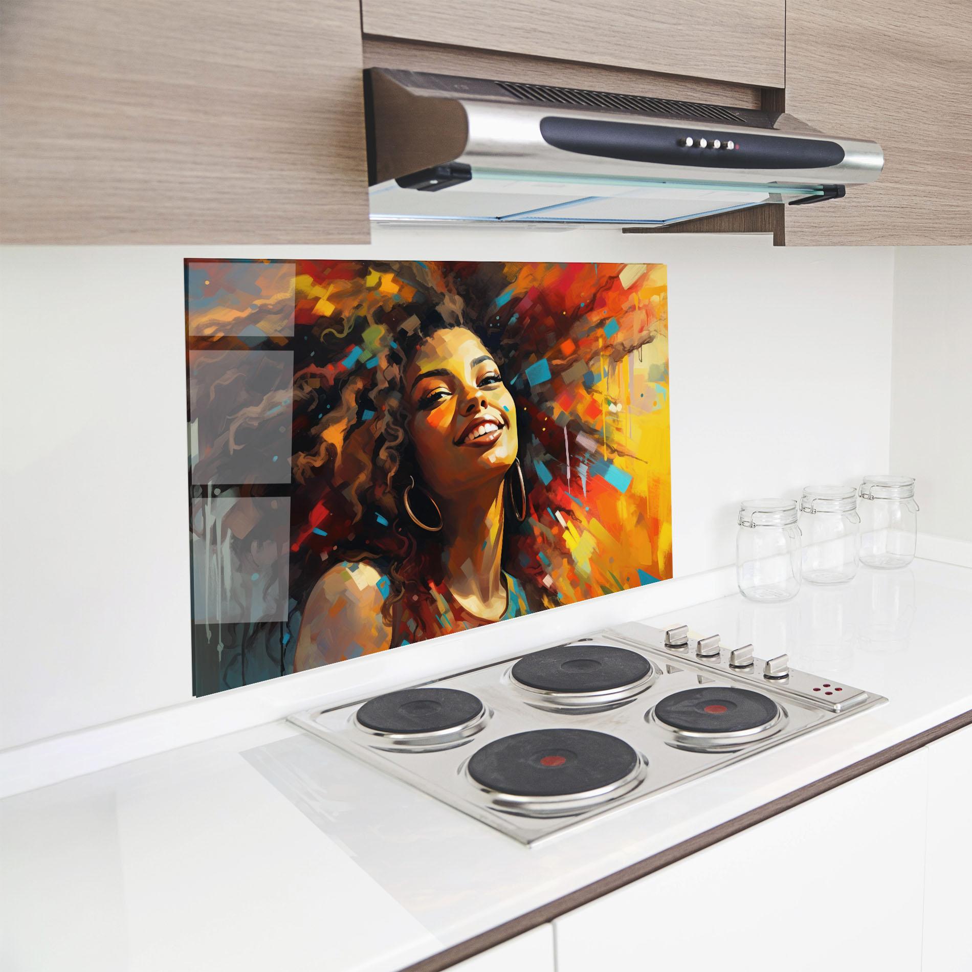 Panel Szklany do Kuchni Cheerful African Woman mockup 8