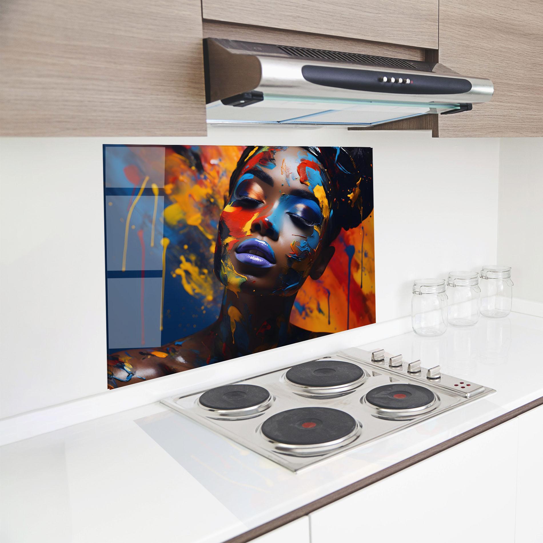Panel Szklany do Kuchni Color Splash African Woman mockup 8
