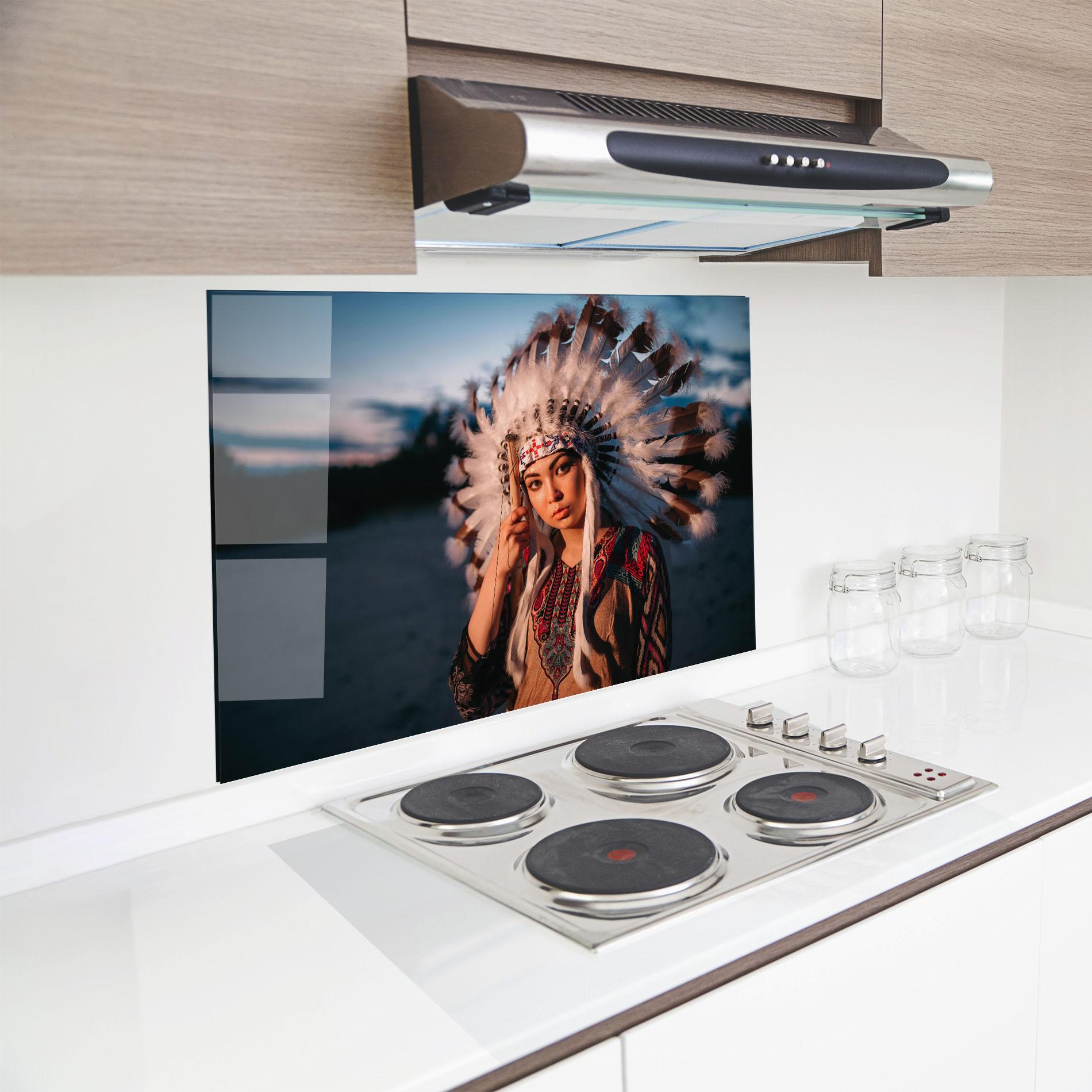 Panel Szklany do Kuchni Indian Woman Sunset mockup 8