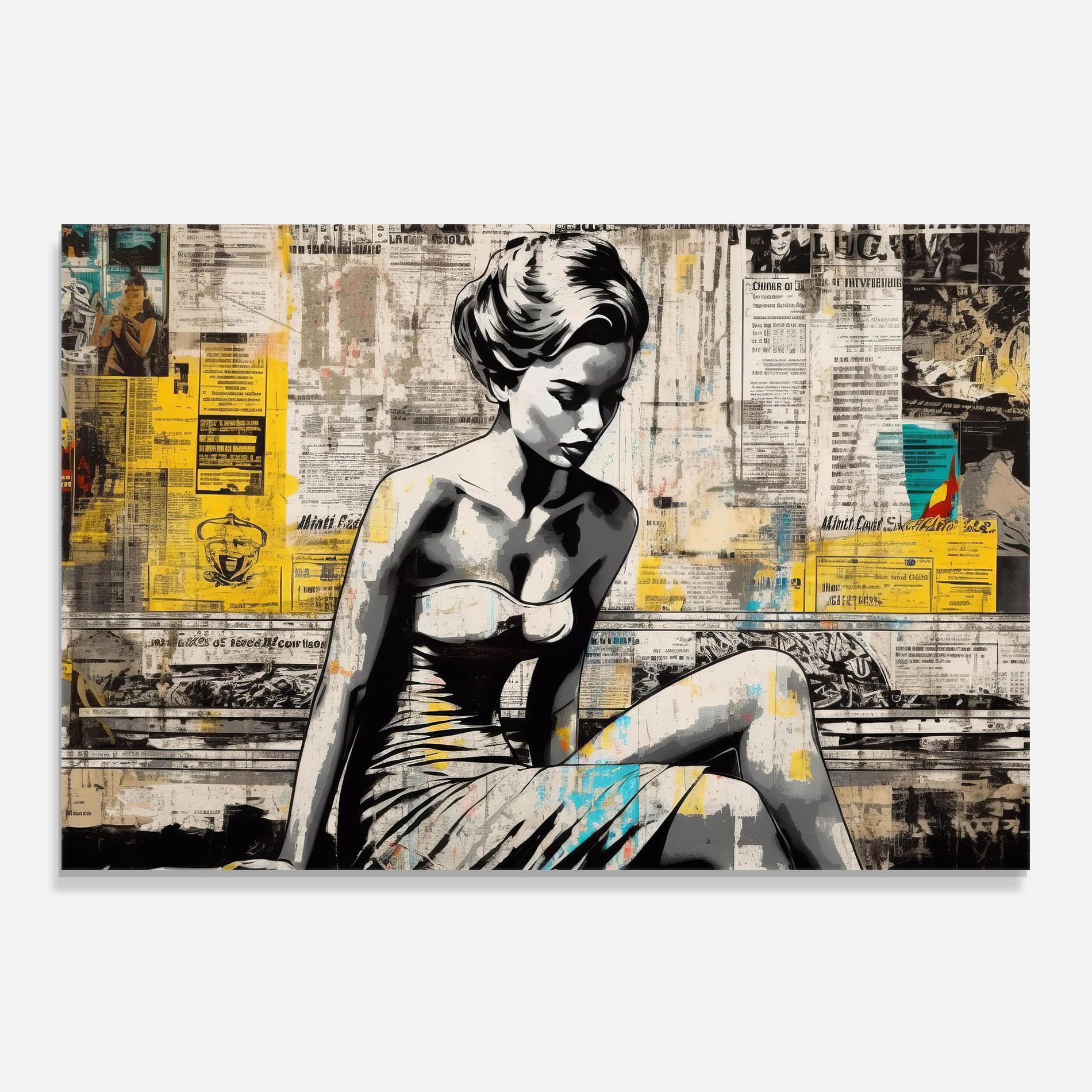 Panel Szklany do Kuchni Newspaper Painting Girl mockup 0