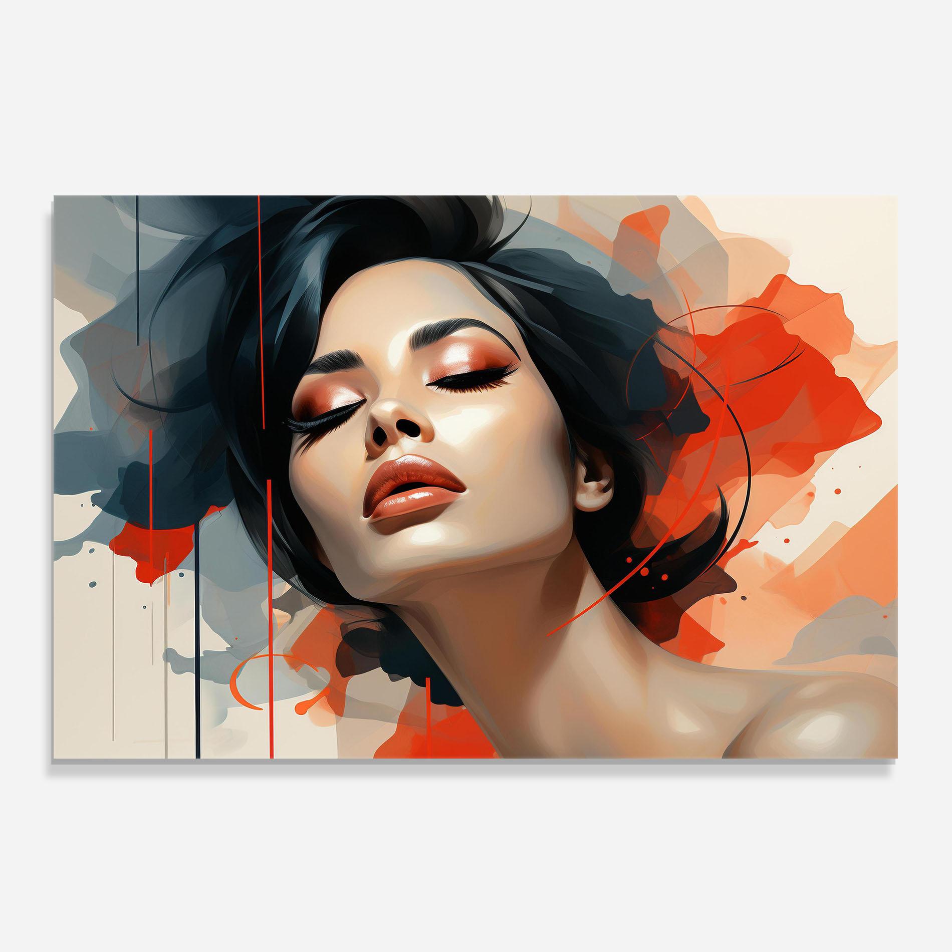 Panel Szklany do Kuchni Pretty Woman On Red mockup 0