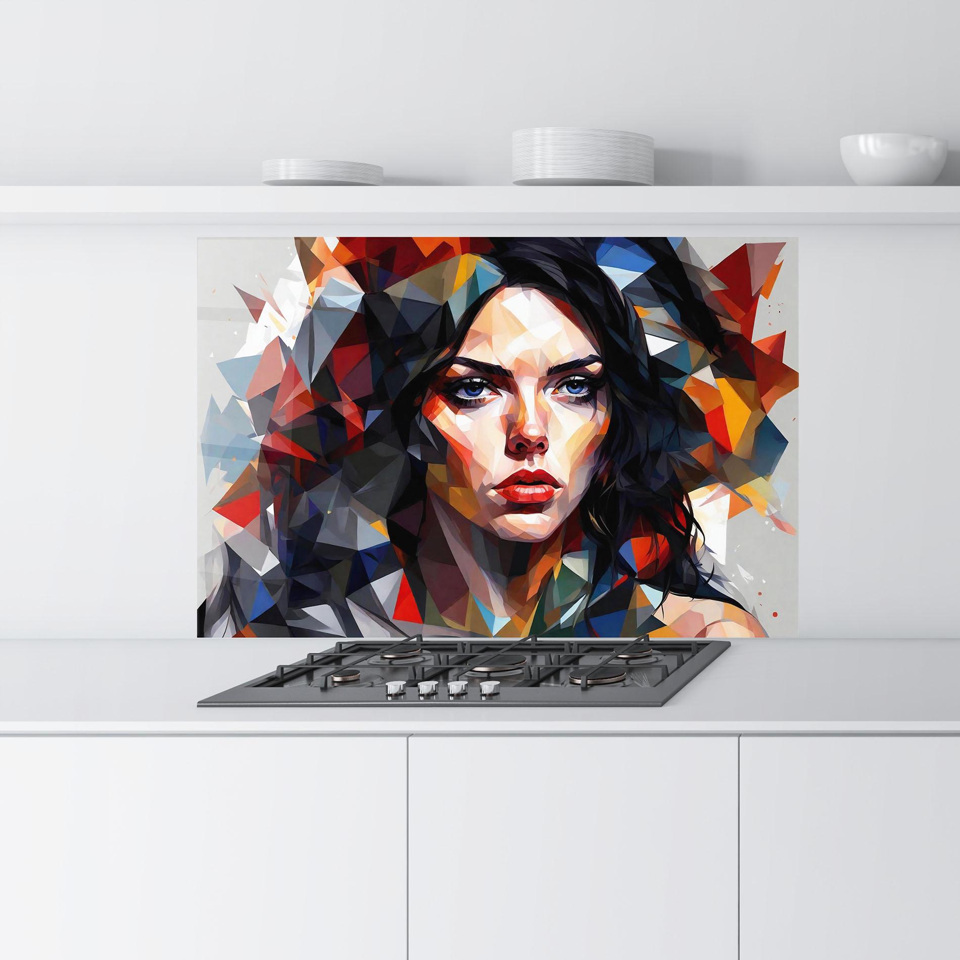 Panel Szklany do Kuchni Colorful Polygonal Woman mockup 9