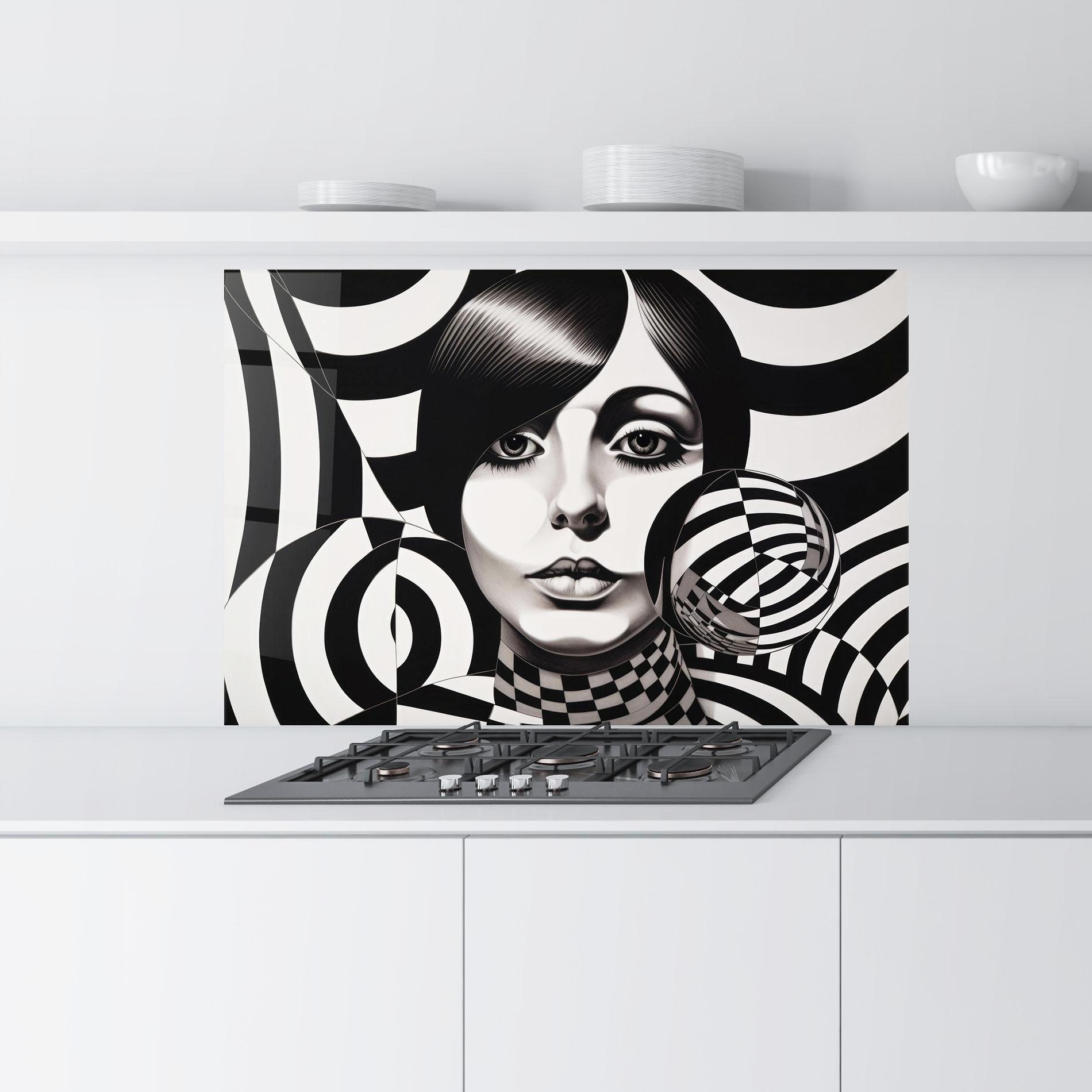 Panel Szklany do Kuchni Monochromatic Op Art mockup 9