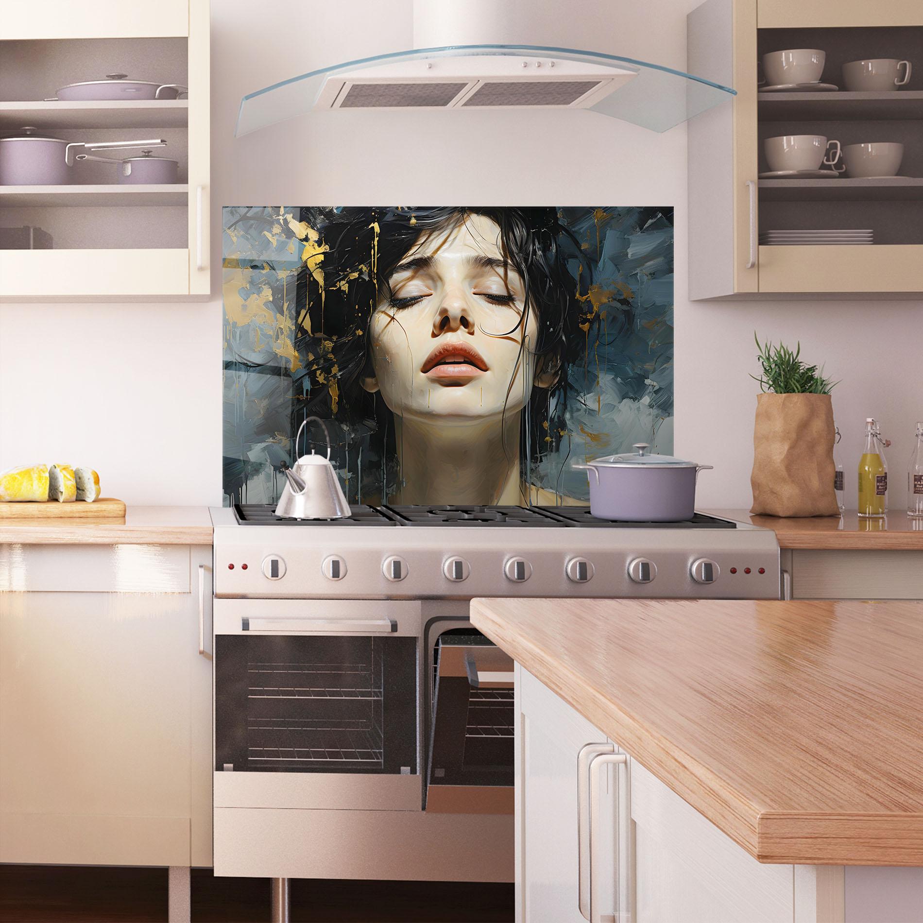 Panel Szklany do Kuchni Close Up Closed Eyes mockup 1