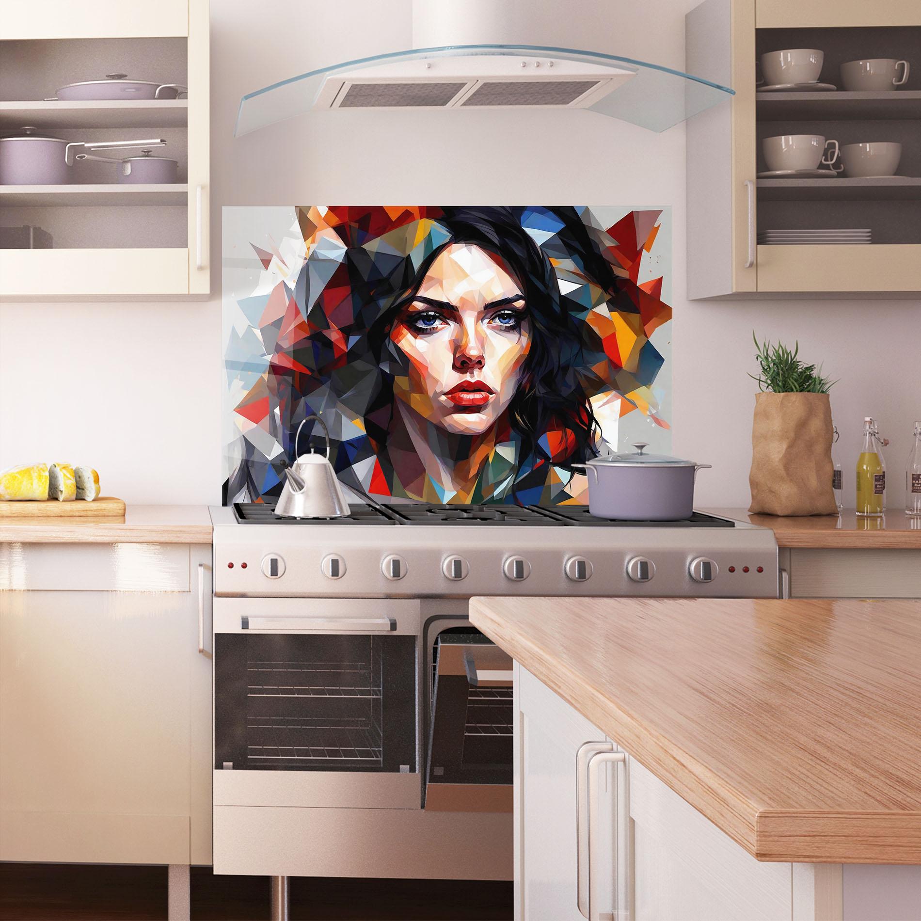 Panel Szklany do Kuchni Colorful Polygonal Woman mockup 1