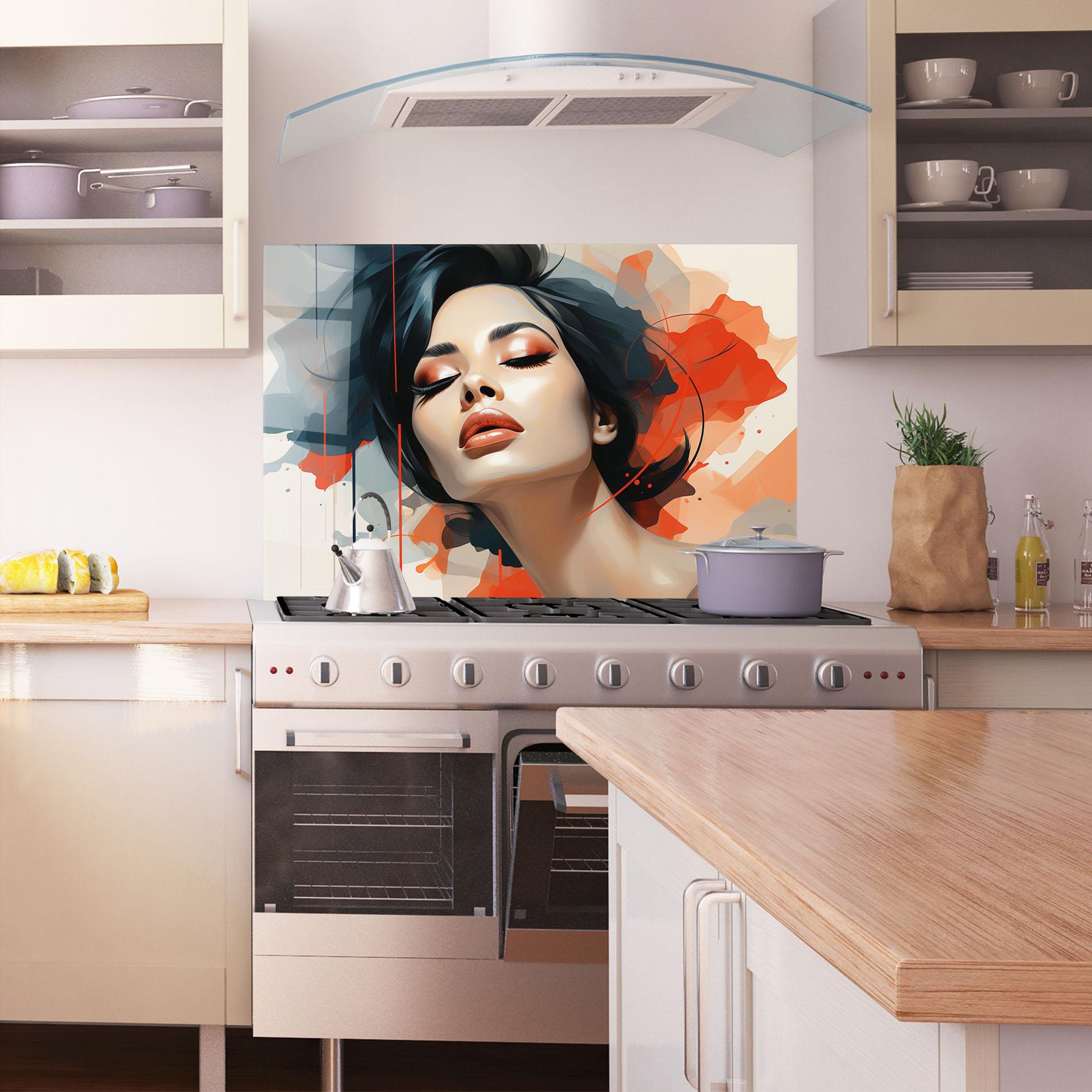 Panel Szklany do Kuchni Pretty Woman On Red mockup 1