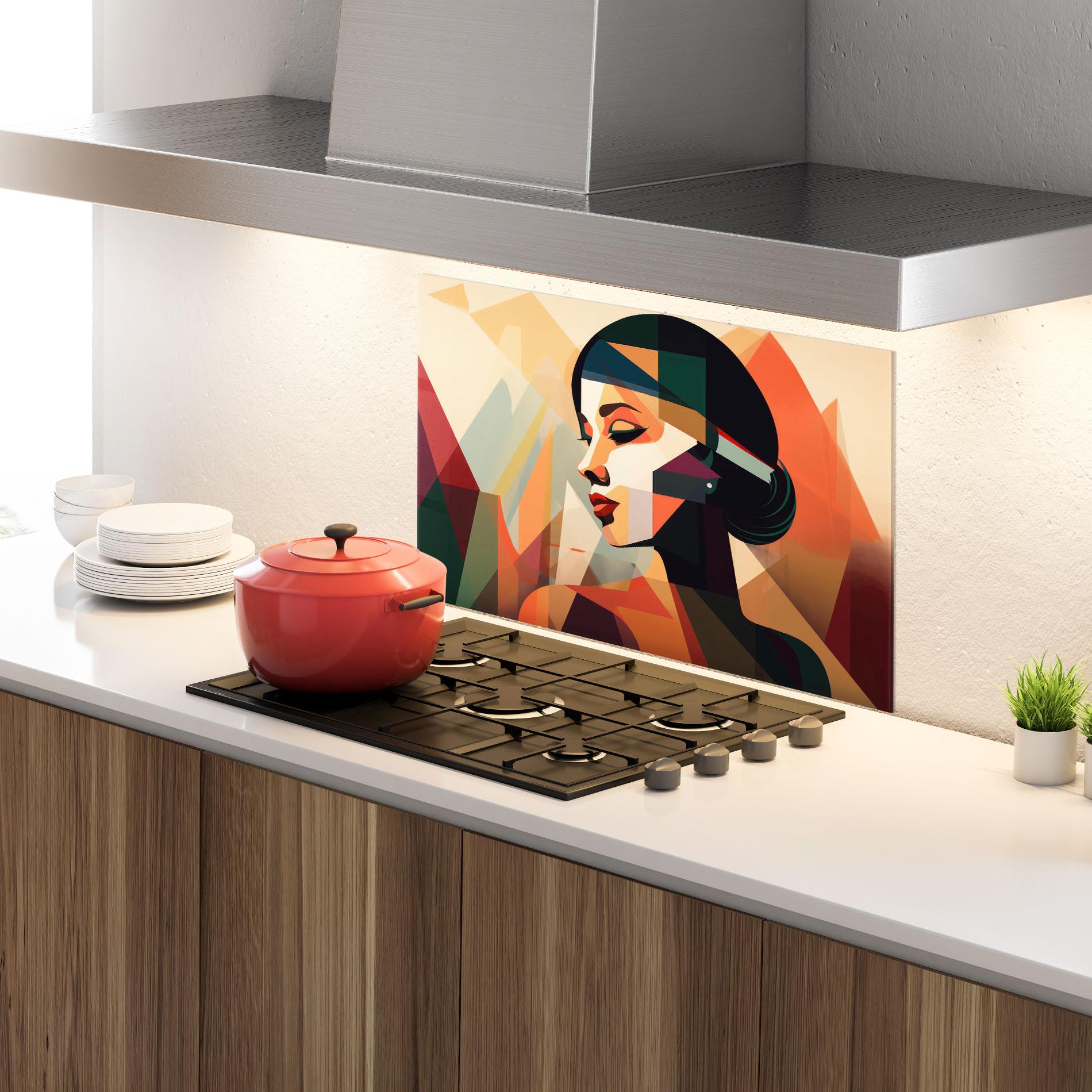 Panel Szklany do Kuchni Bold Shapes Lines mockup 4