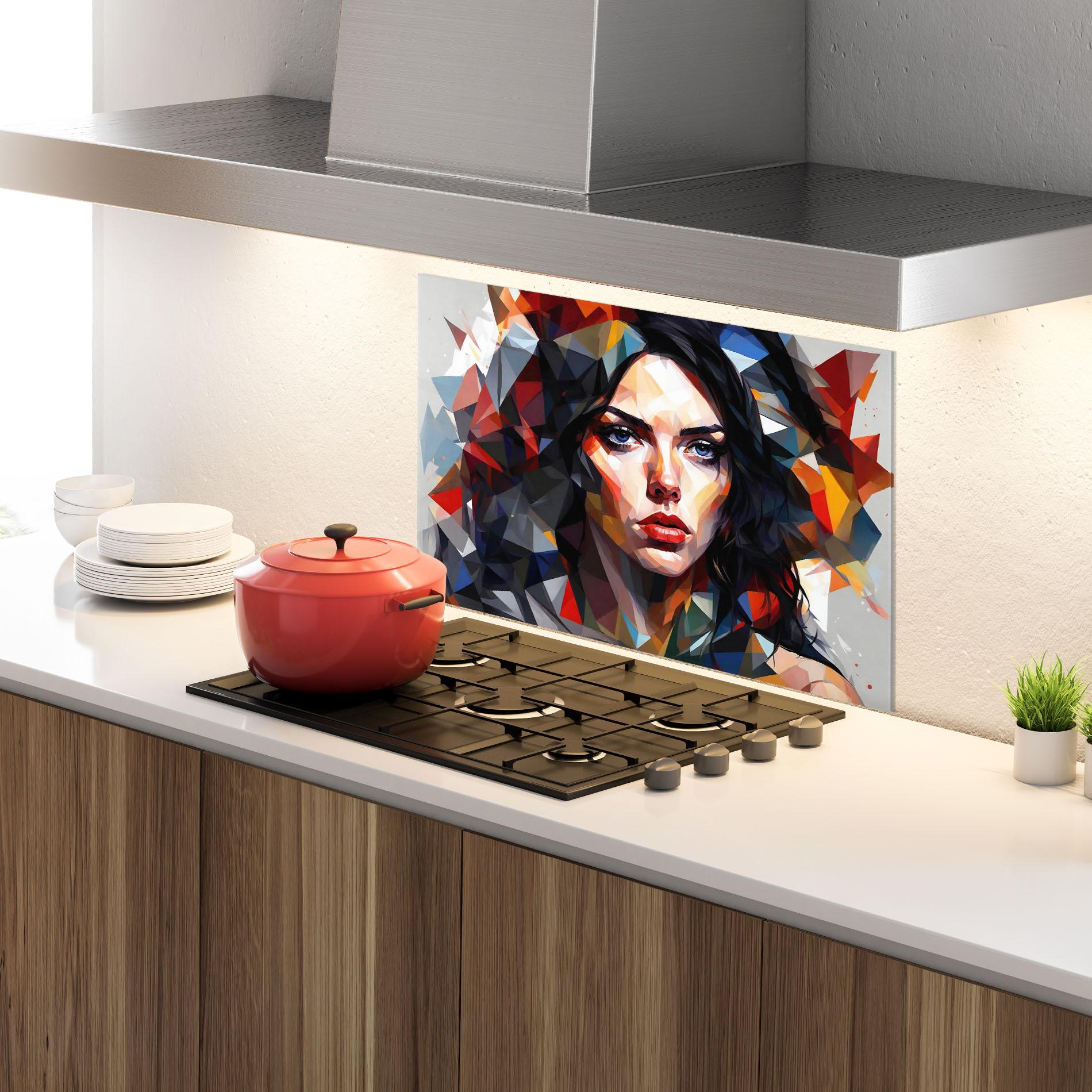 Panel Szklany do Kuchni Colorful Polygonal Woman mockup 4