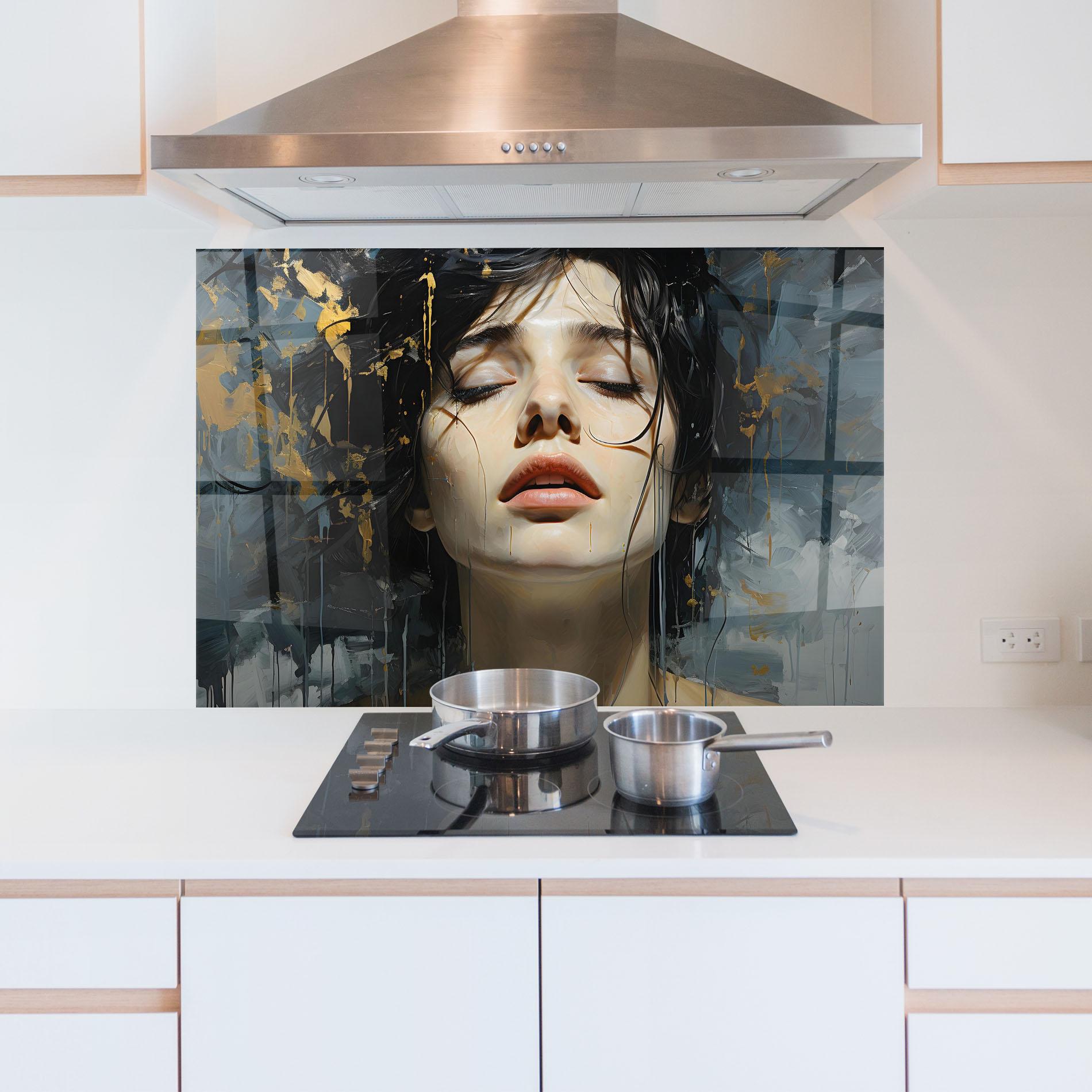 Panel Szklany do Kuchni Close Up Closed Eyes mockup 5