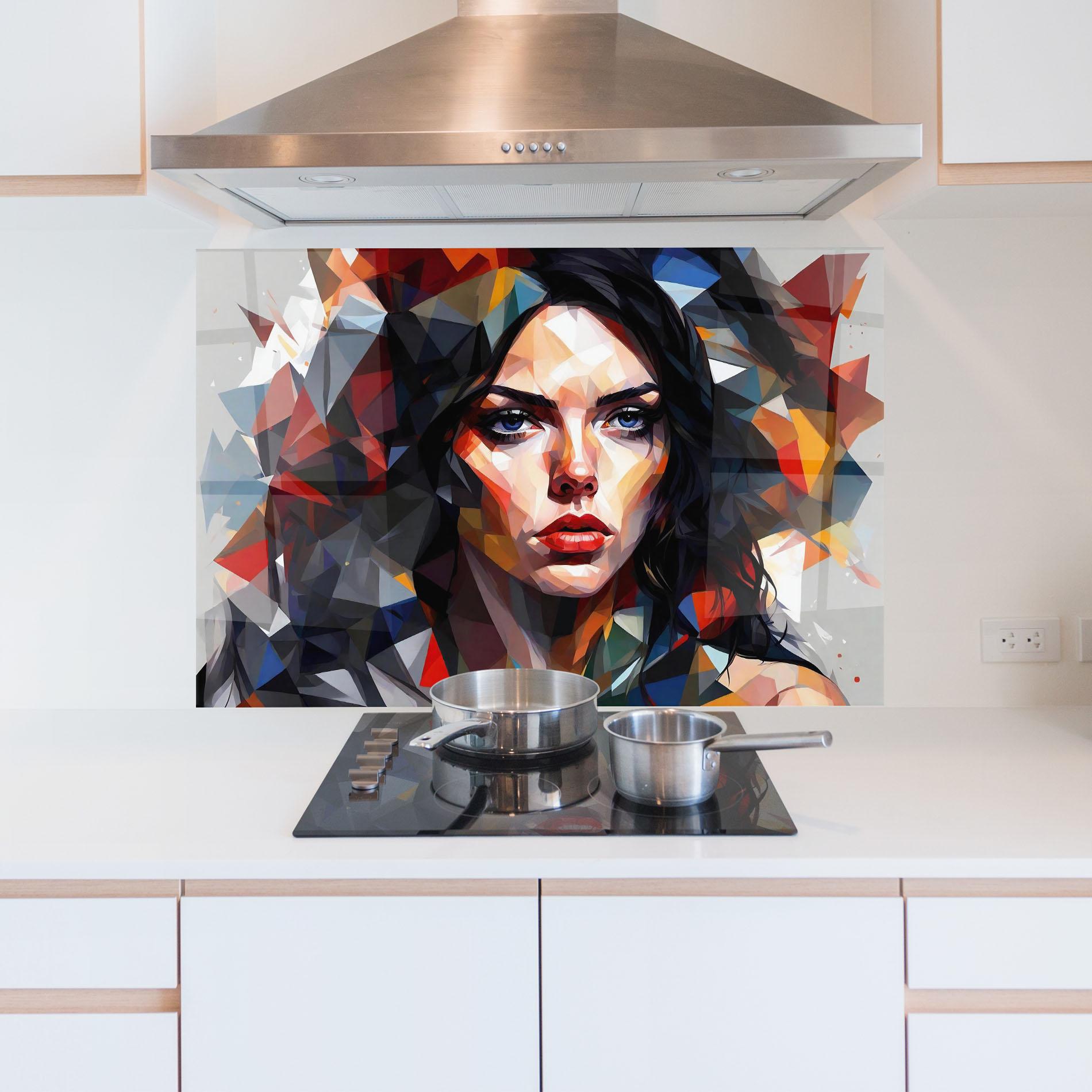 Panel Szklany do Kuchni Colorful Polygonal Woman mockup 5