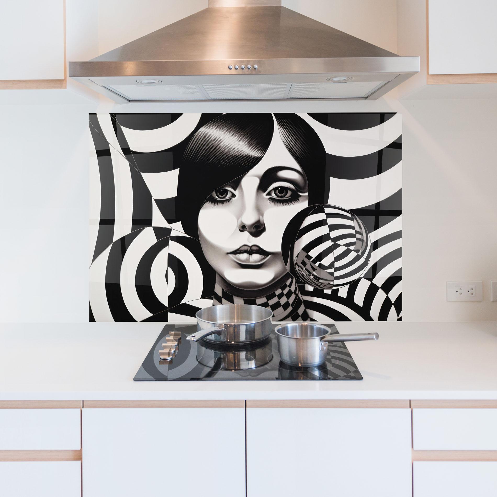 Panel Szklany do Kuchni Monochromatic Op Art mockup 5