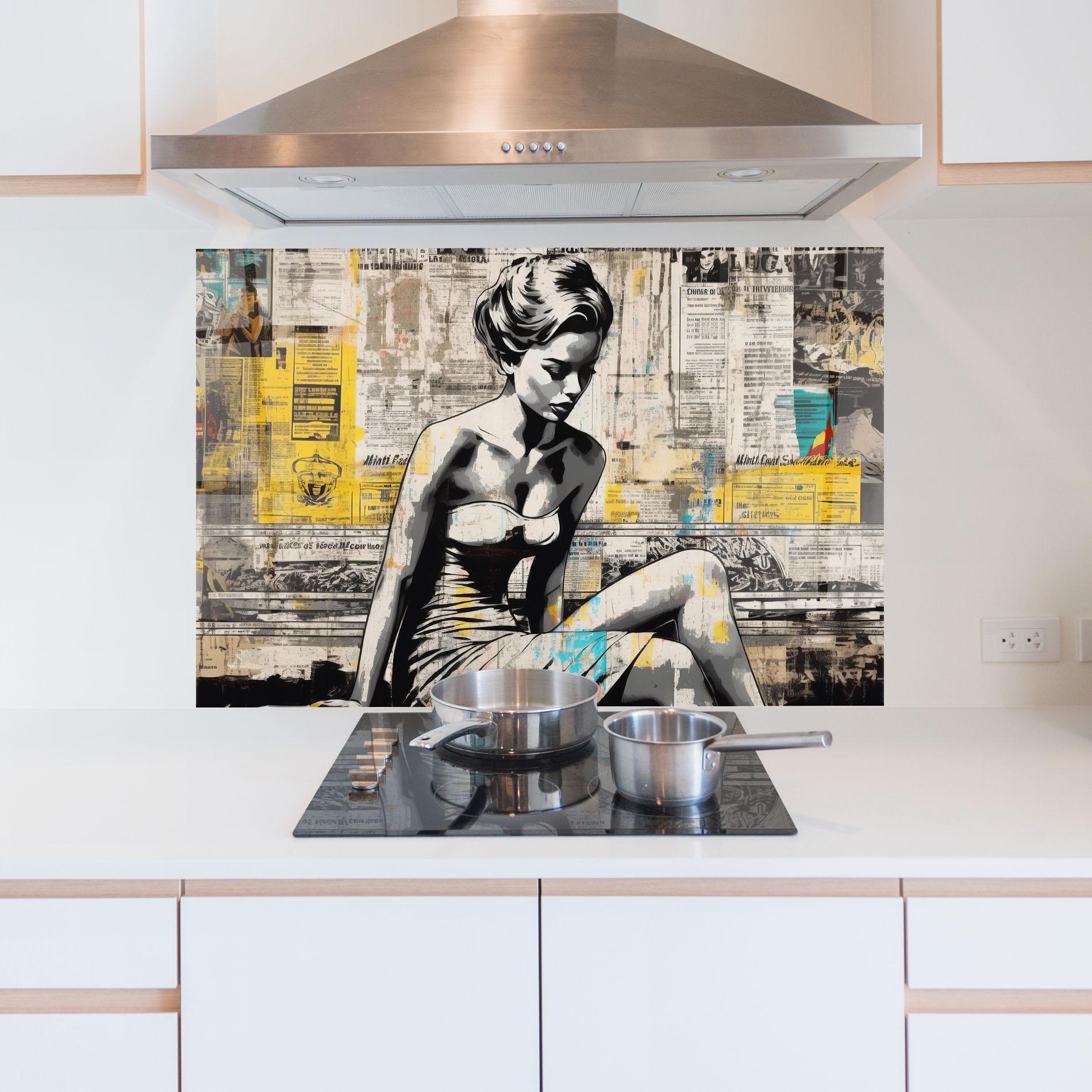 Panel Szklany do Kuchni Newspaper Painting Girl mockup 5