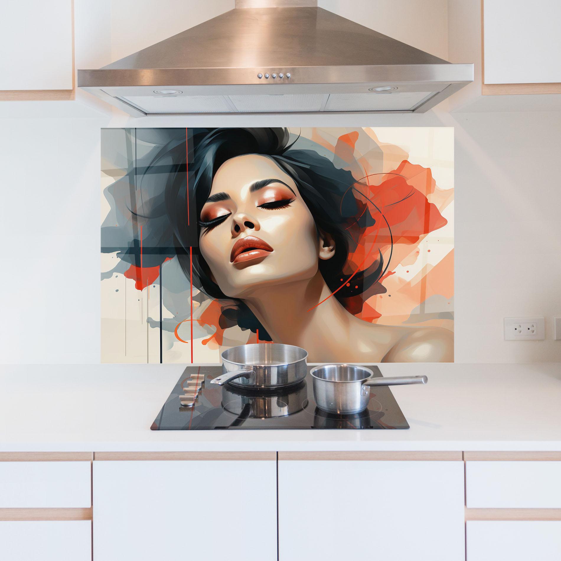 Panel Szklany do Kuchni Pretty Woman On Red mockup 5