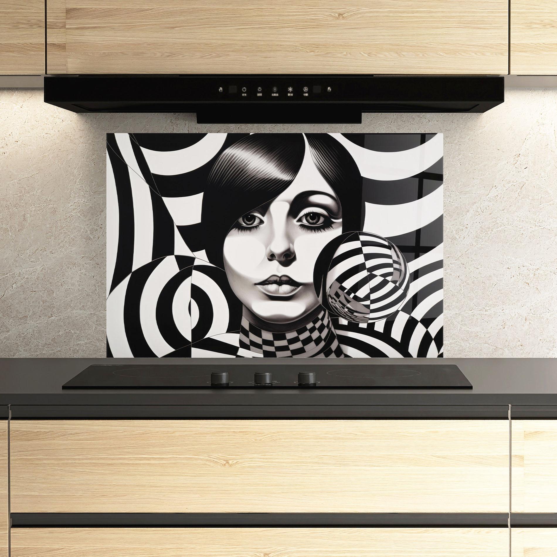 Panel Szklany do Kuchni Monochromatic Op Art mockup 3