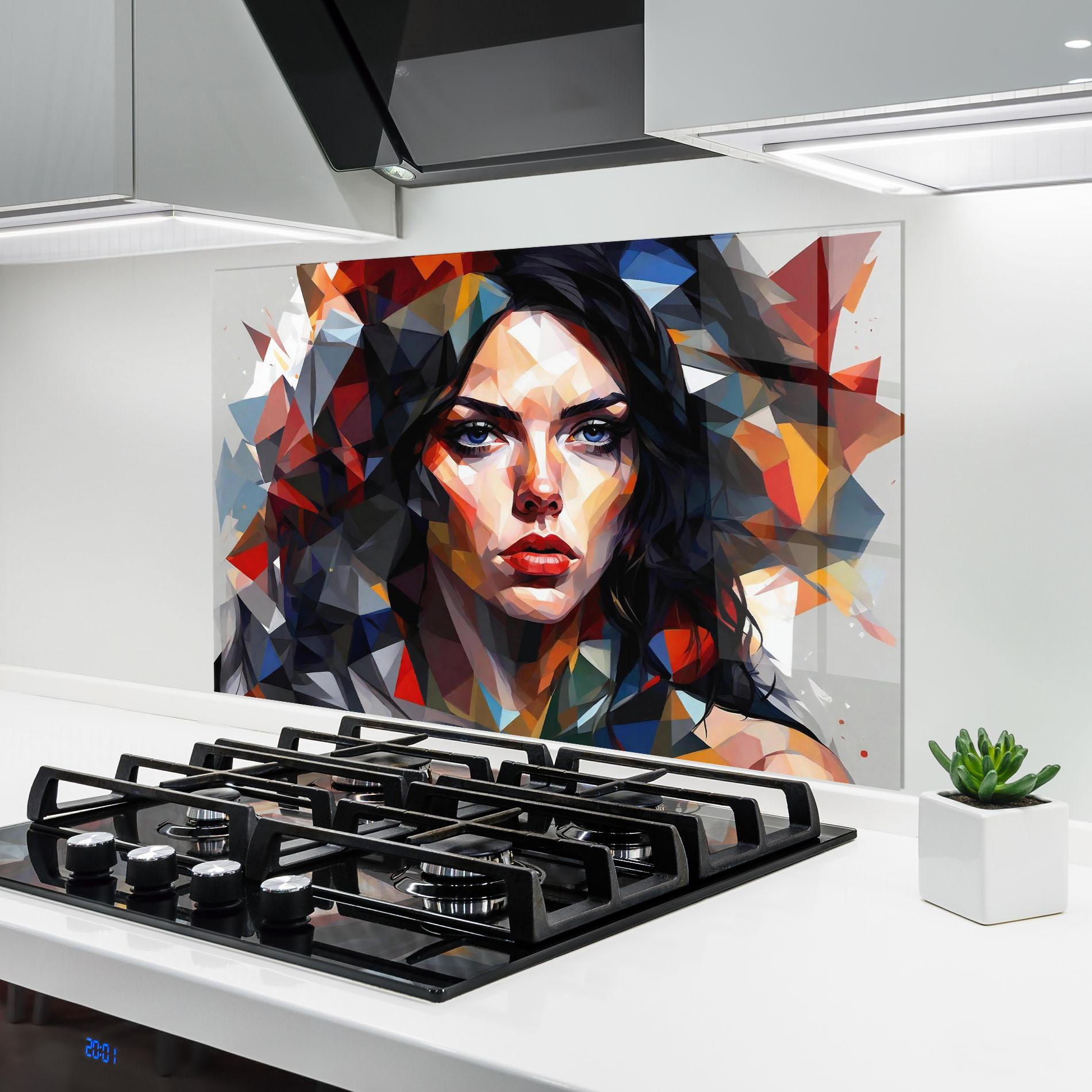 Panel Szklany do Kuchni Colorful Polygonal Woman mockup 6