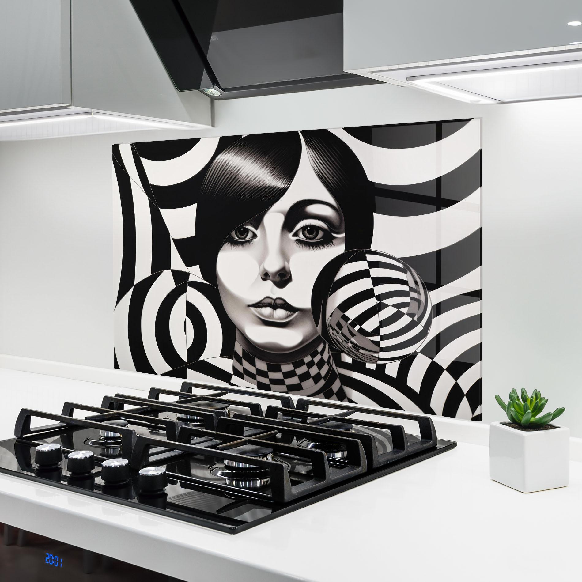 Panel Szklany do Kuchni Monochromatic Op Art mockup 6
