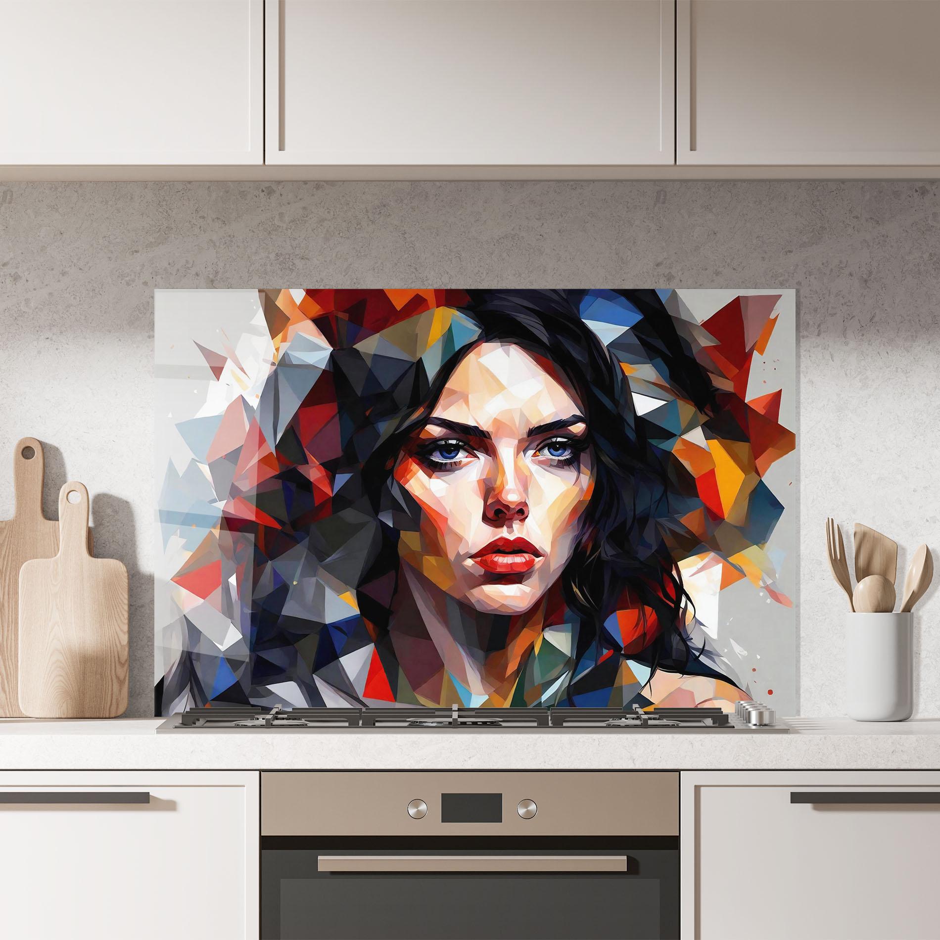 Panel Szklany do Kuchni Colorful Polygonal Woman mockup 7