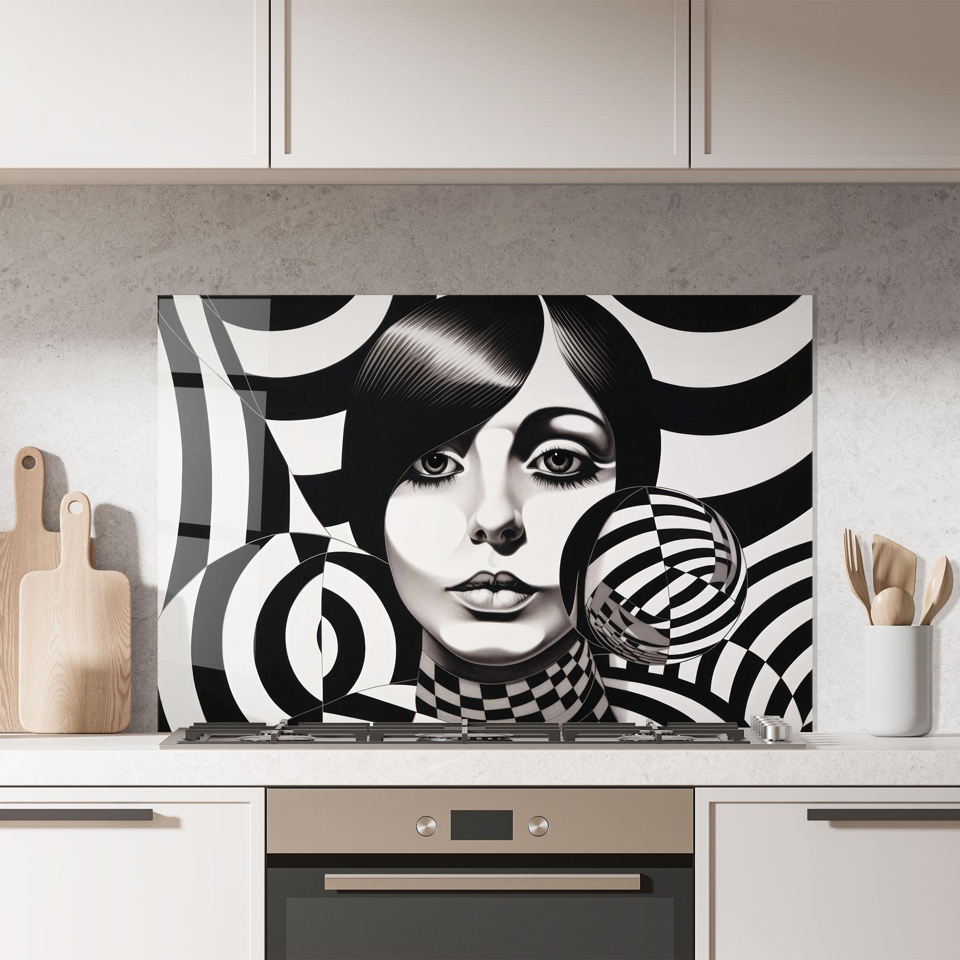 Panel Szklany do Kuchni Monochromatic Op Art mockup 7