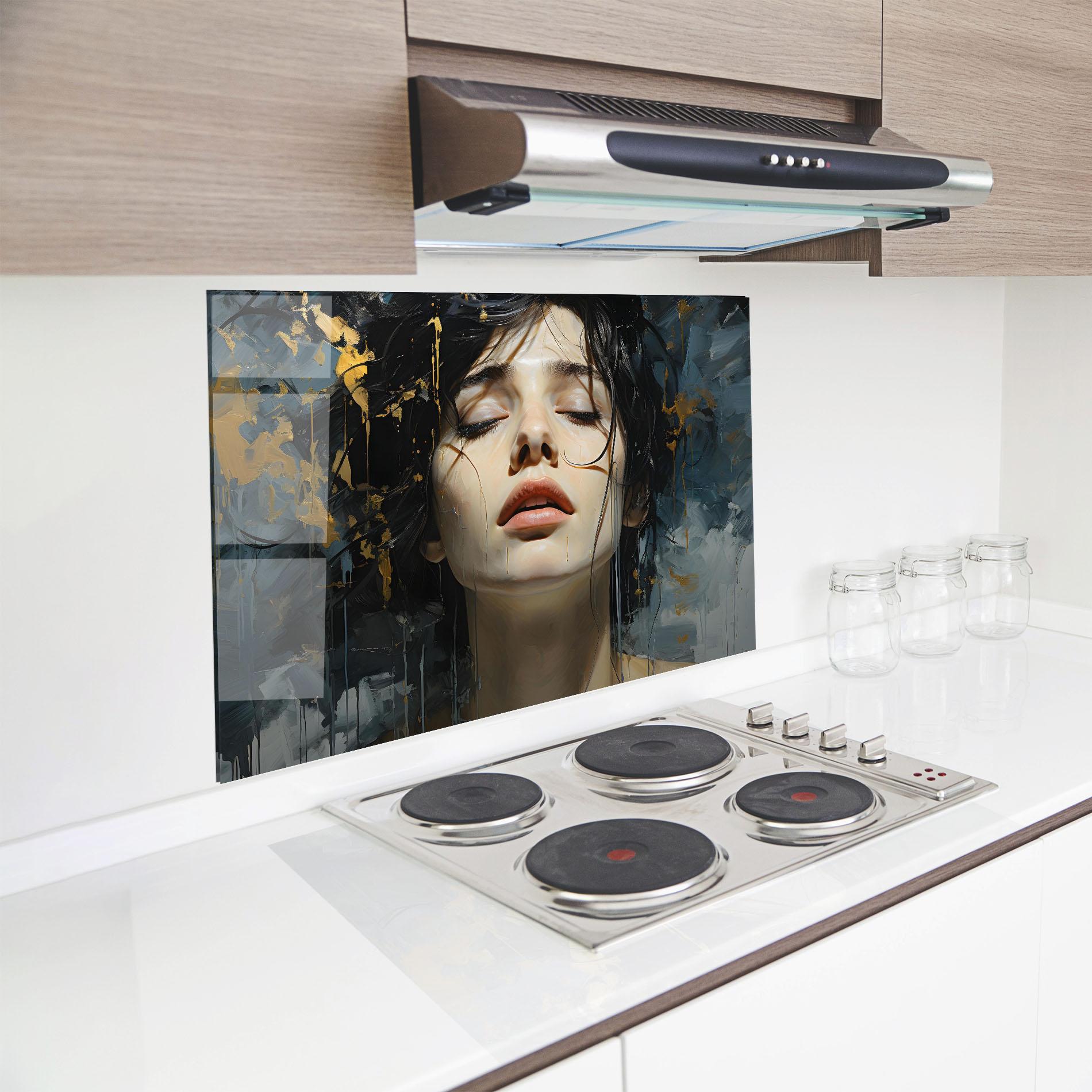 Panel Szklany do Kuchni Close Up Closed Eyes mockup 8