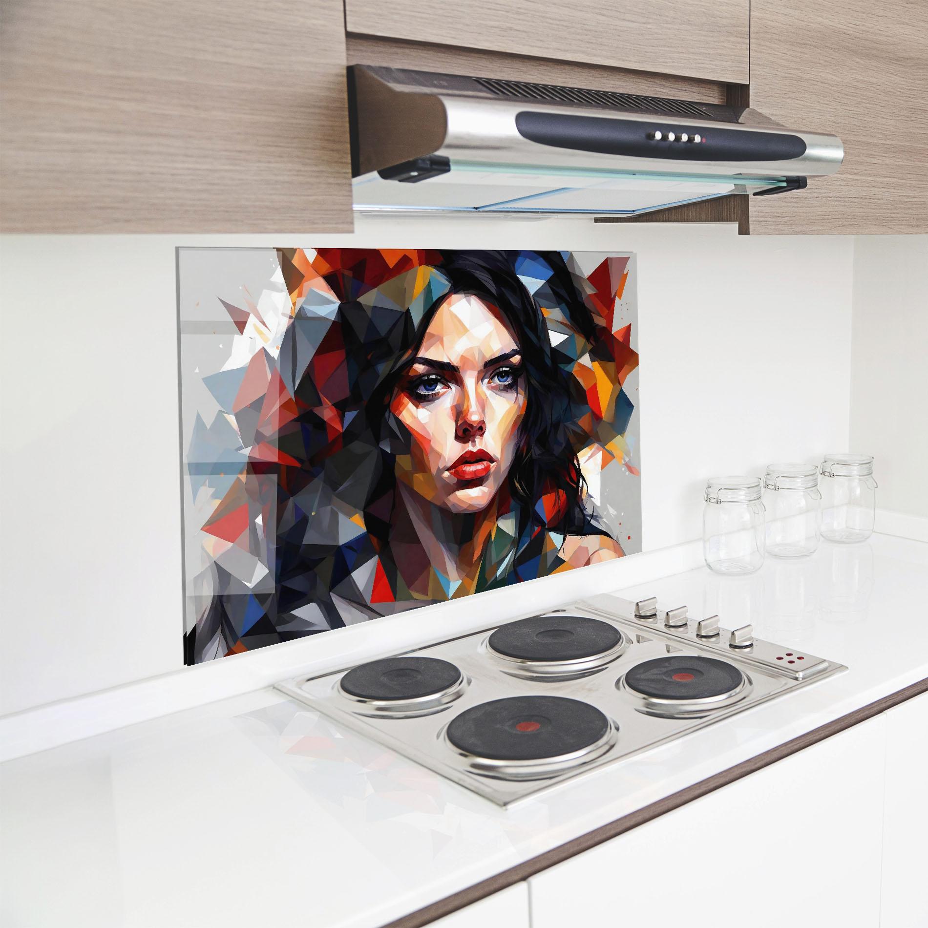 Panel Szklany do Kuchni Colorful Polygonal Woman mockup 8