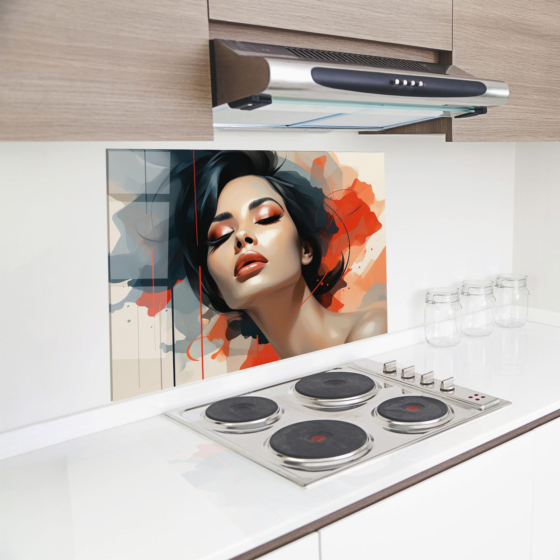 Panel Szklany do Kuchni Pretty Woman On Red mockup 8