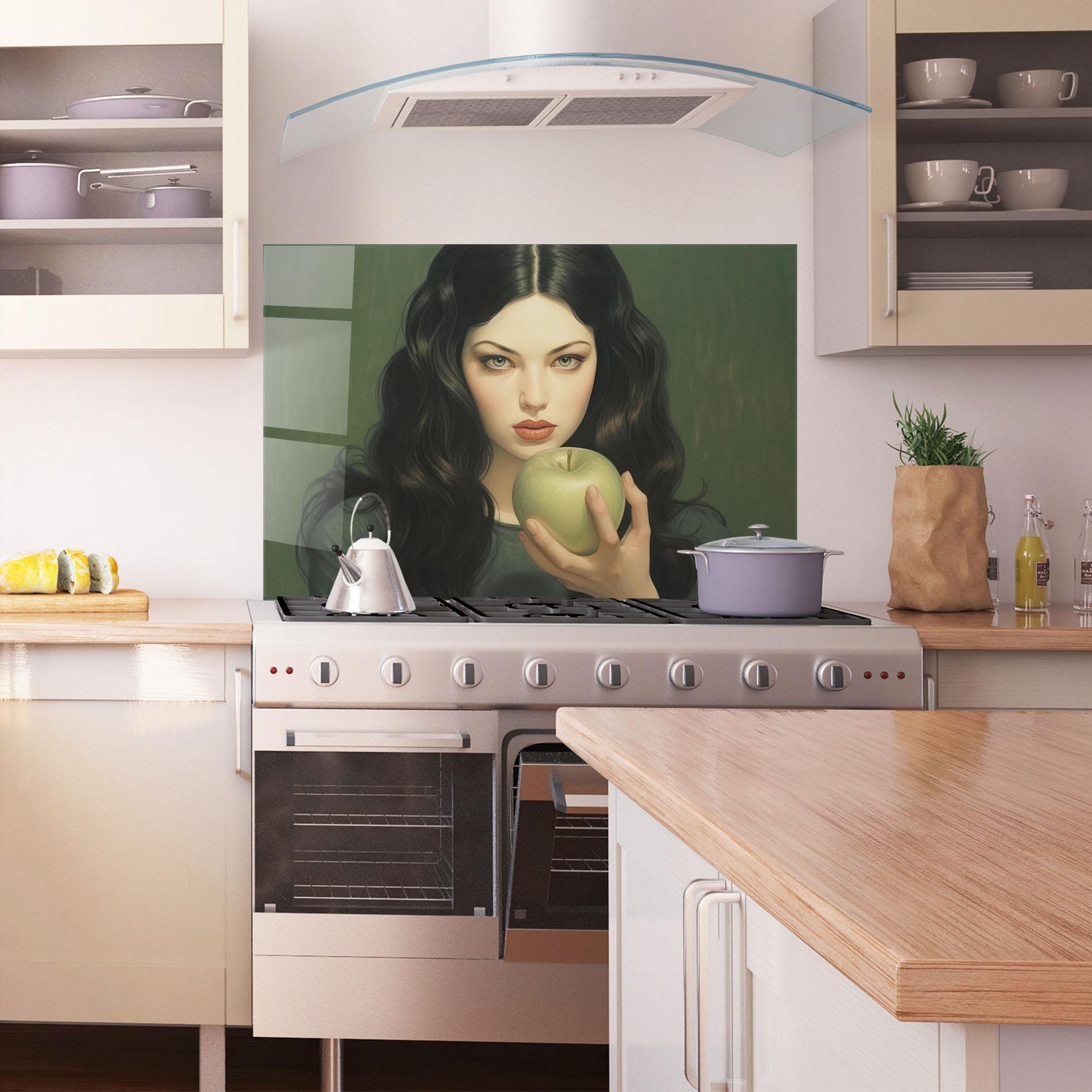 Panel Szklany do Kuchni Green Apple Painting mockup 1