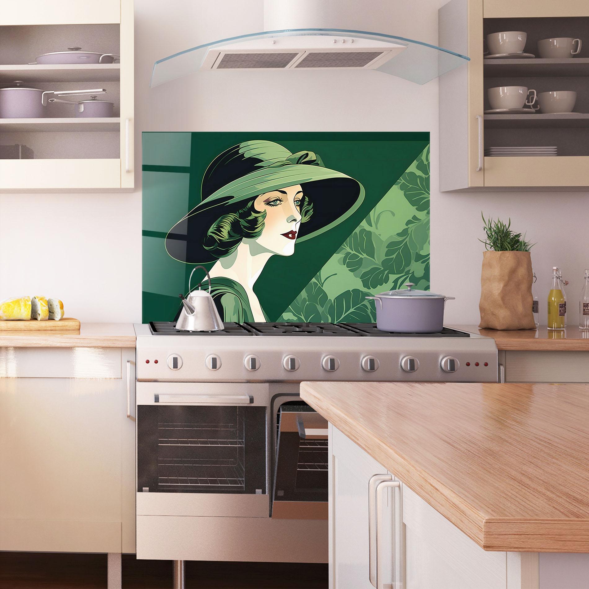 Panel Szklany do Kuchni Green Woman Painting mockup 1