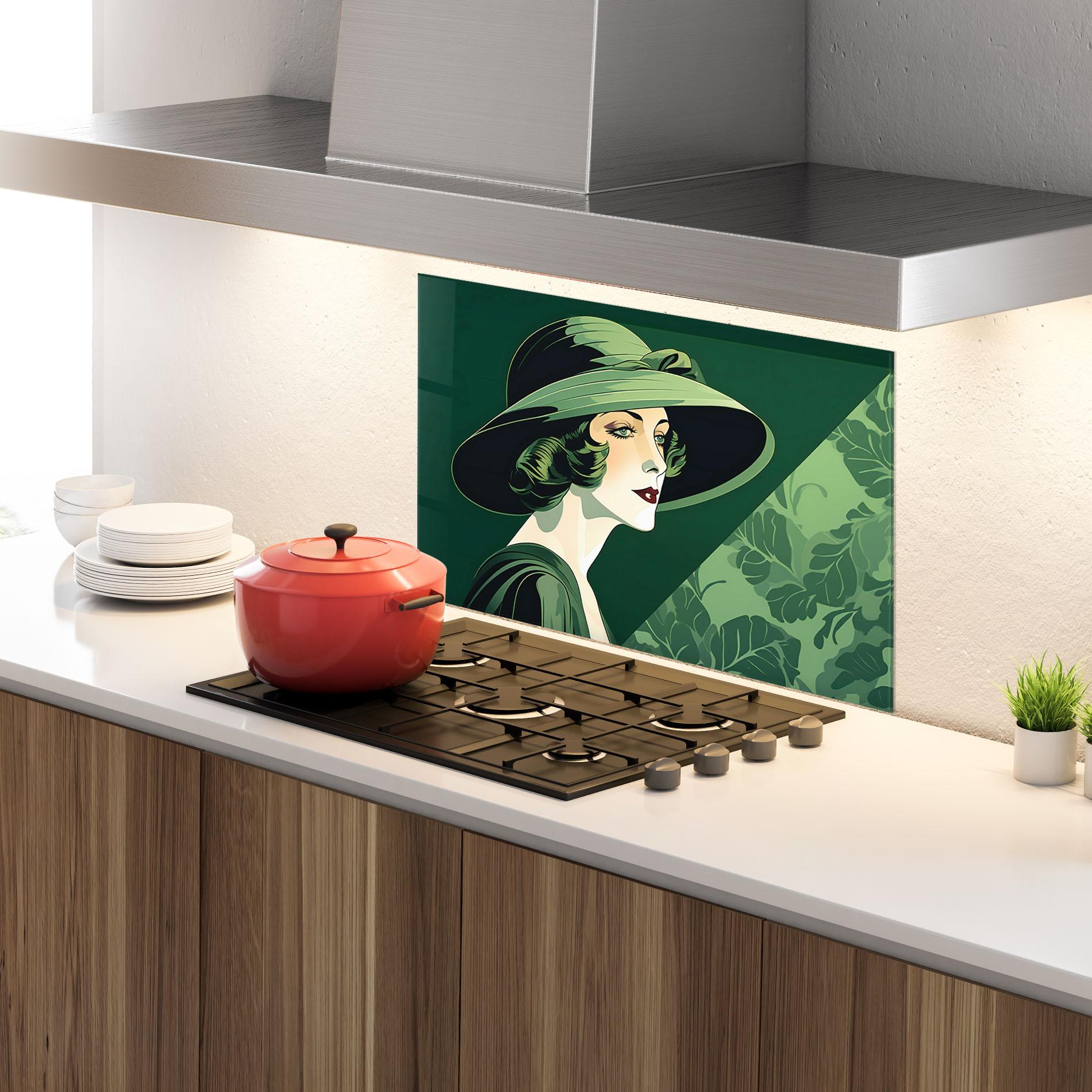 Panel Szklany do Kuchni Green Woman Painting mockup 4