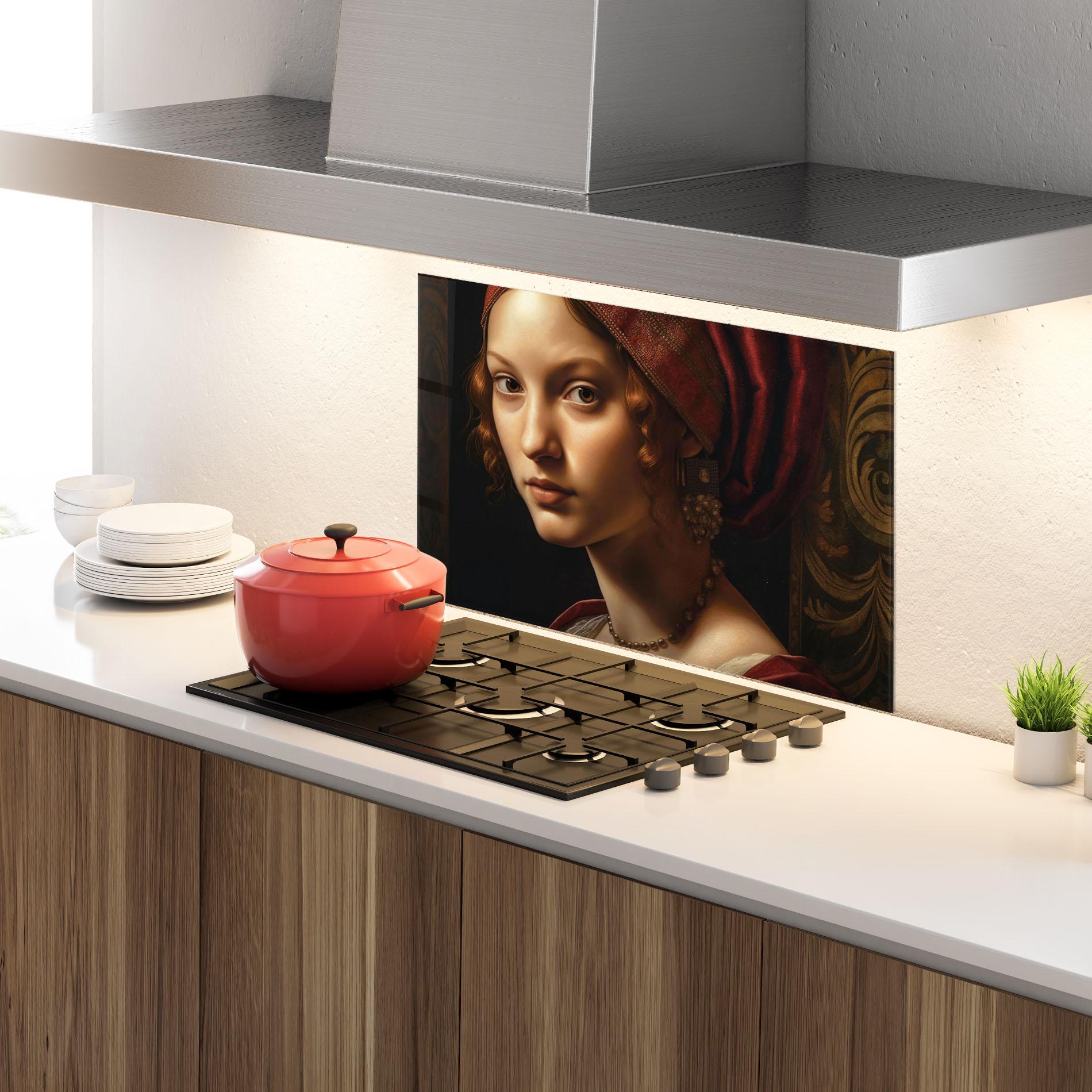 Panel Szklany do Kuchni Red Hair Woman Art mockup 4