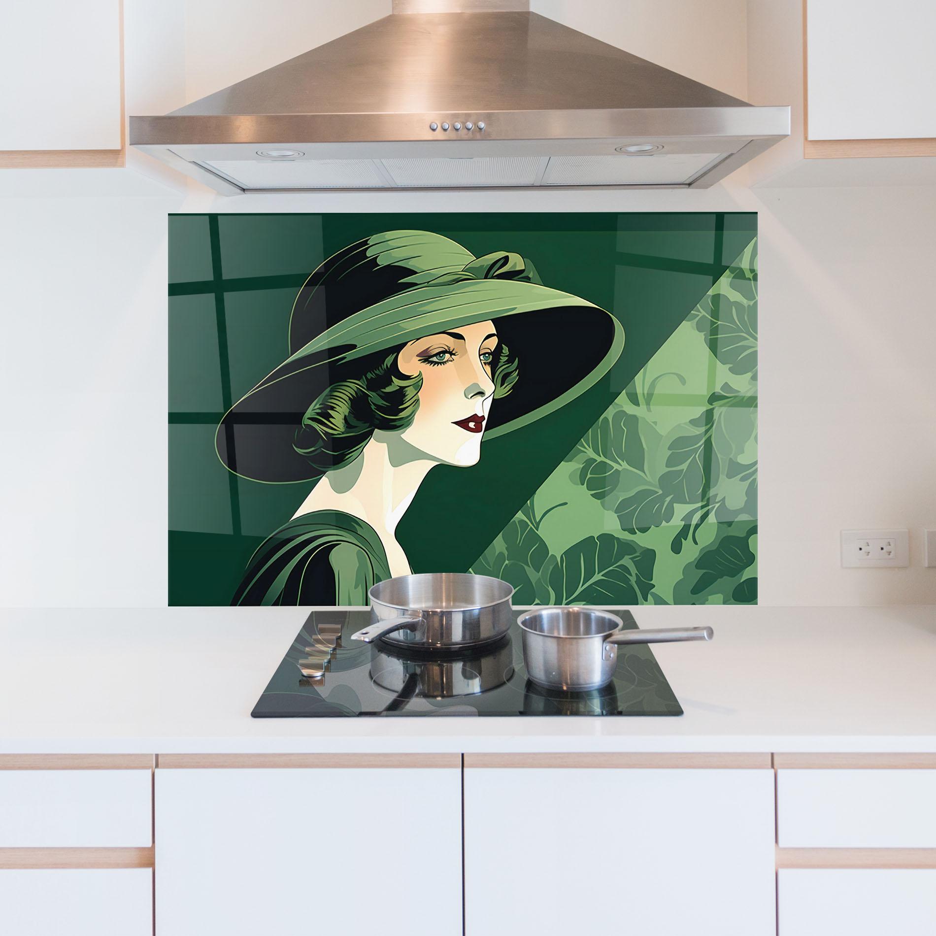 Panel Szklany do Kuchni Green Woman Painting mockup 5