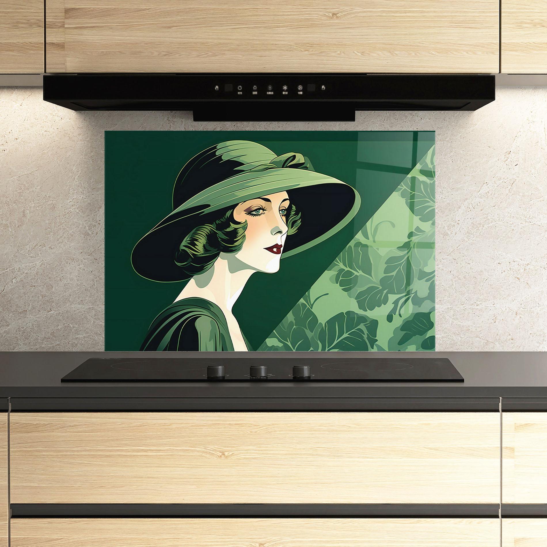 Panel Szklany do Kuchni Green Woman Painting mockup 3