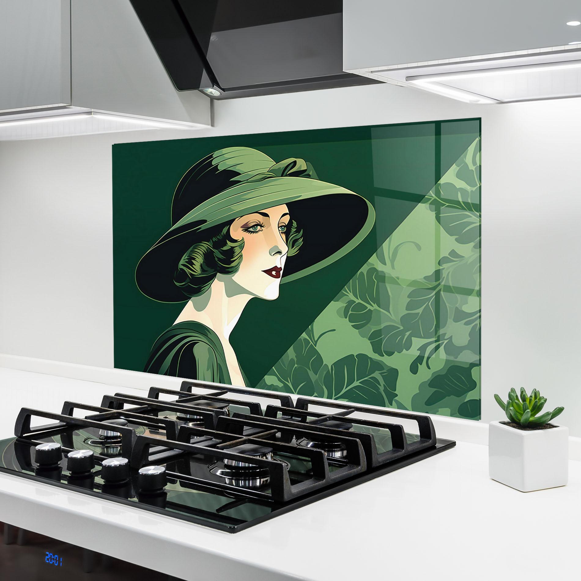 Panel Szklany do Kuchni Green Woman Painting mockup 6