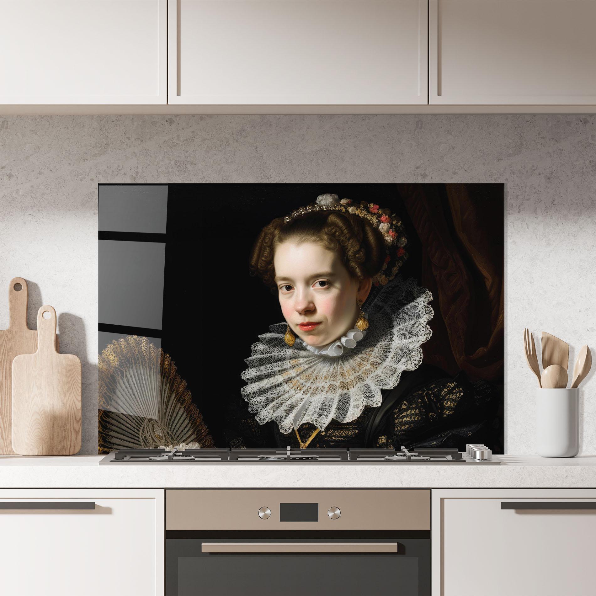 Panel Szklany do Kuchni Baroque Lady Portrait mockup 7