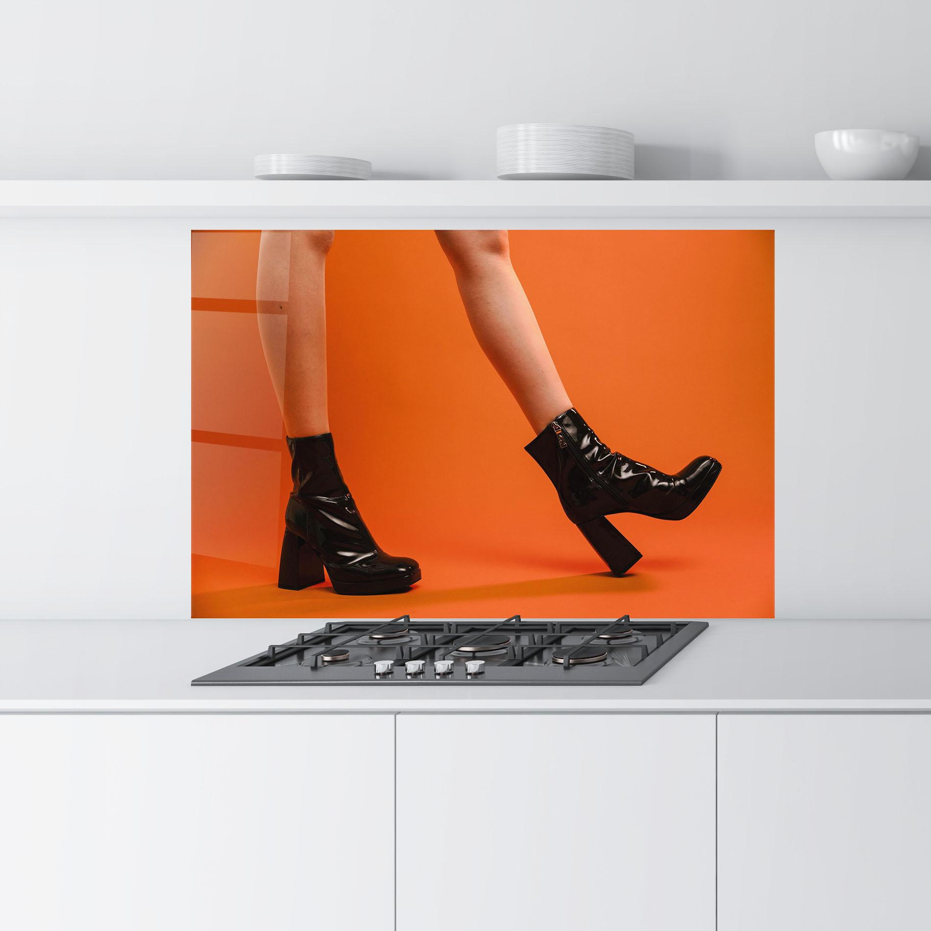 Panel Szklany do Kuchni Black Boots On Orange mockup 9