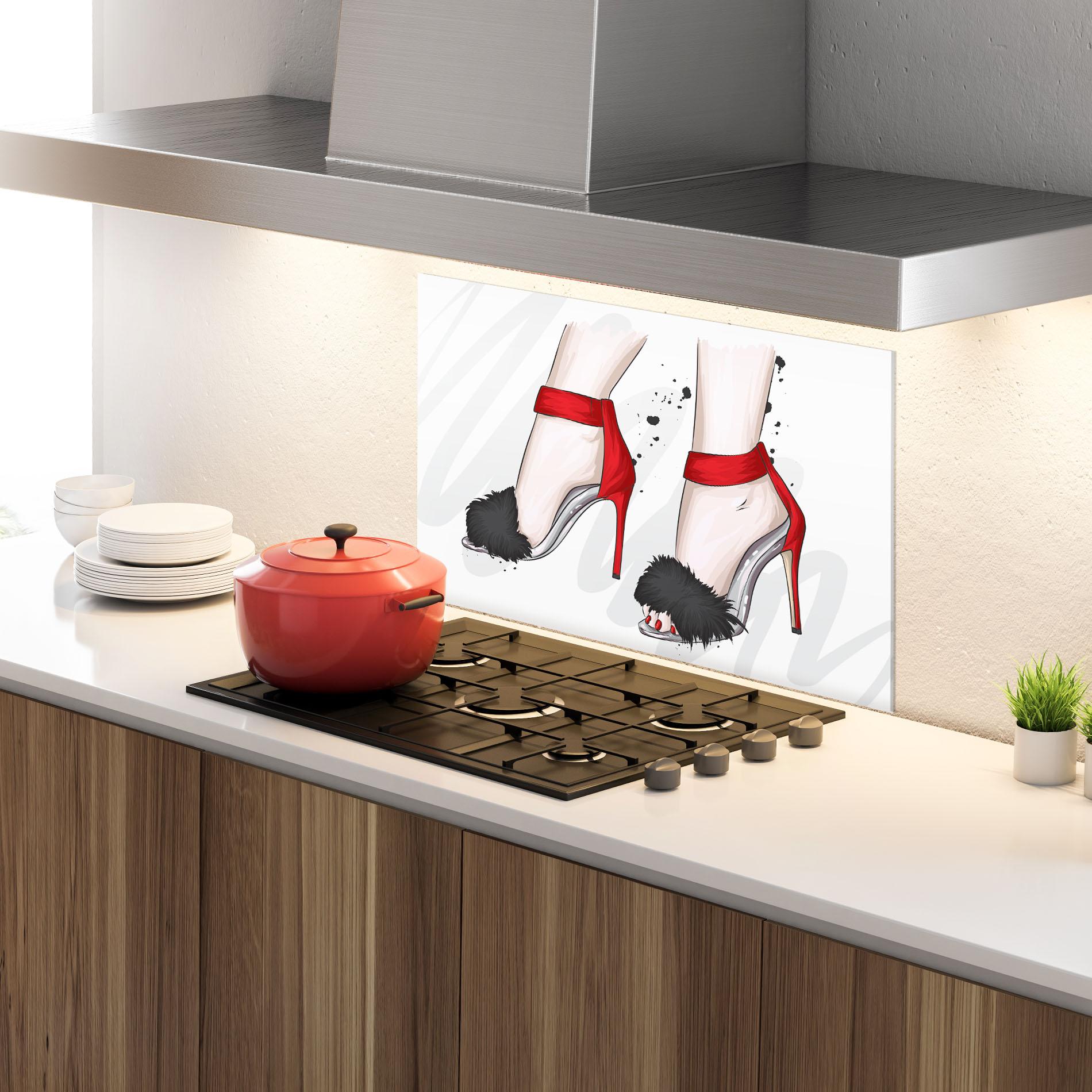Panel Szklany do Kuchni Black Red Heels mockup 4