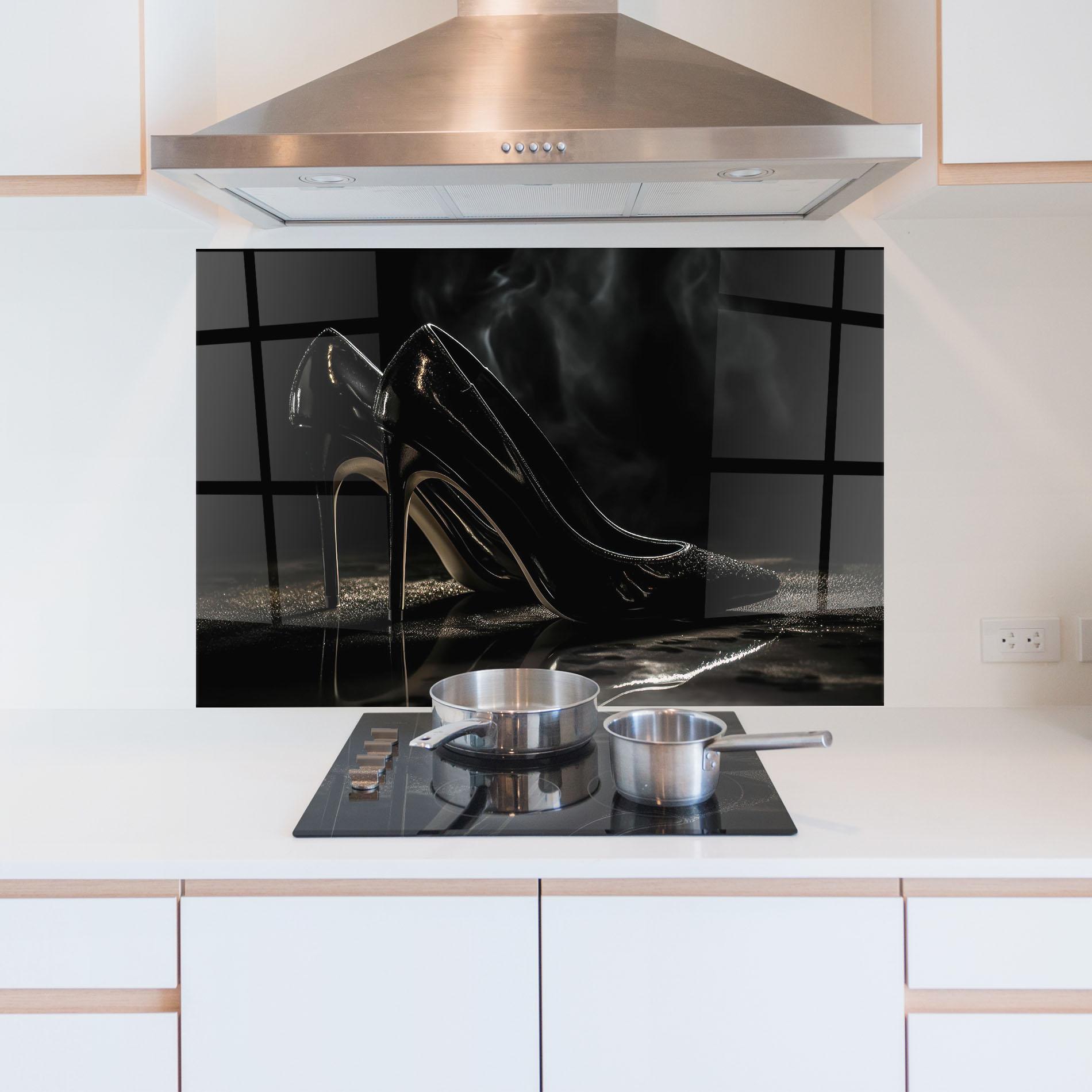 Panel Szklany do Kuchni Black Leather Shoes mockup 5