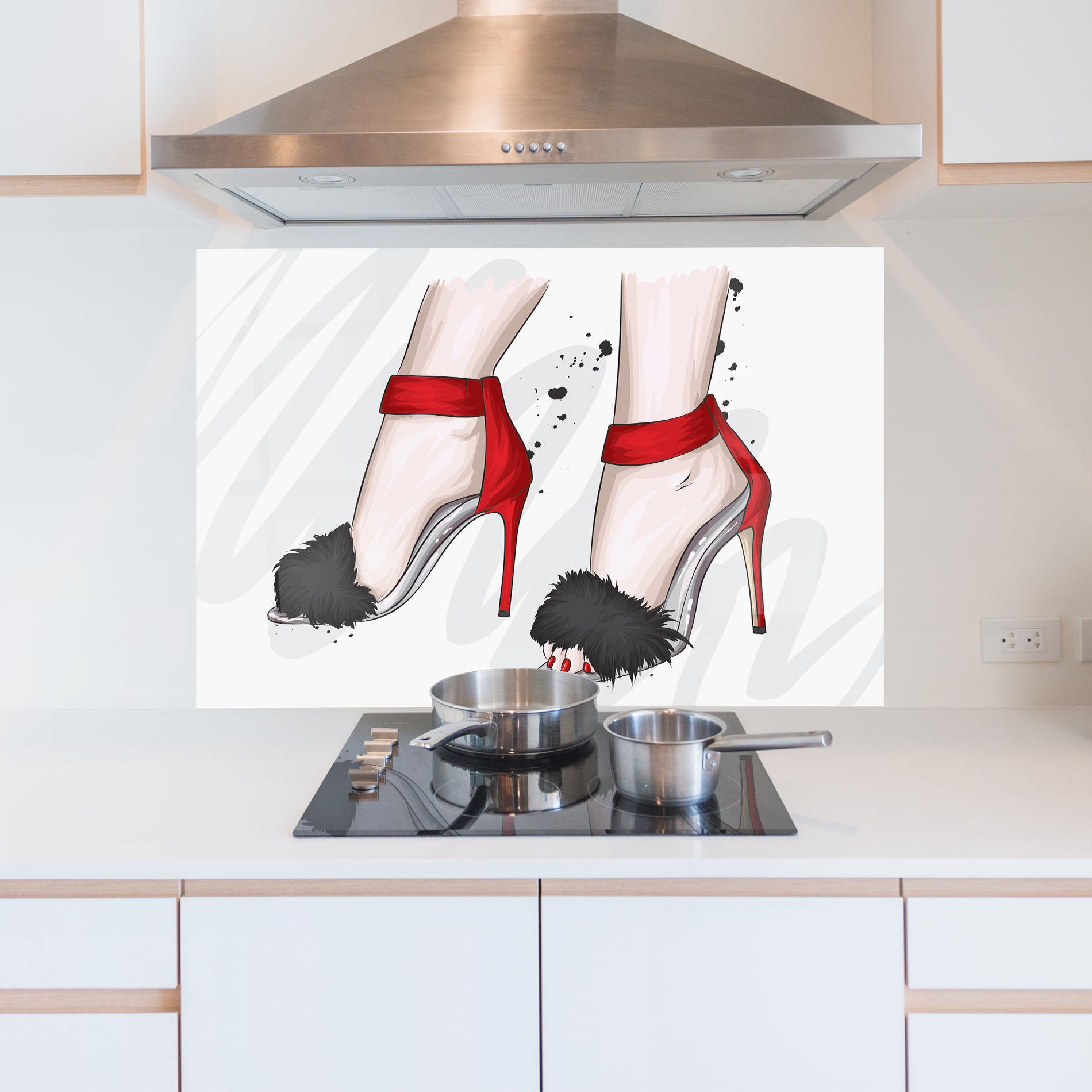 Panel Szklany do Kuchni Black Red Heels mockup 5