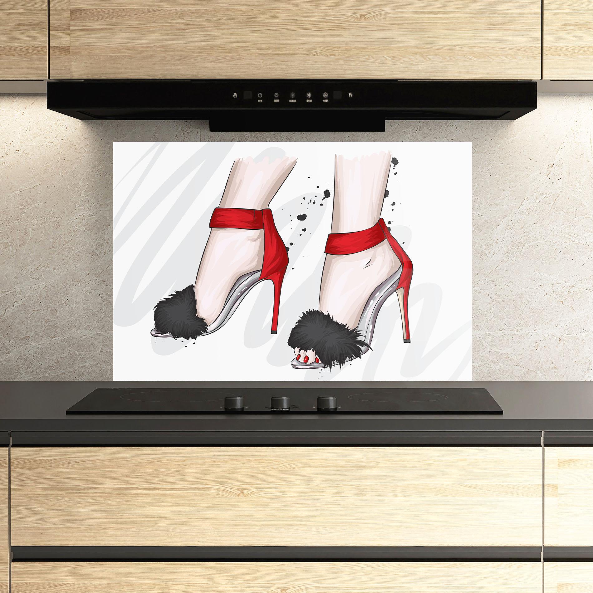 Panel Szklany do Kuchni Black Red Heels mockup 3