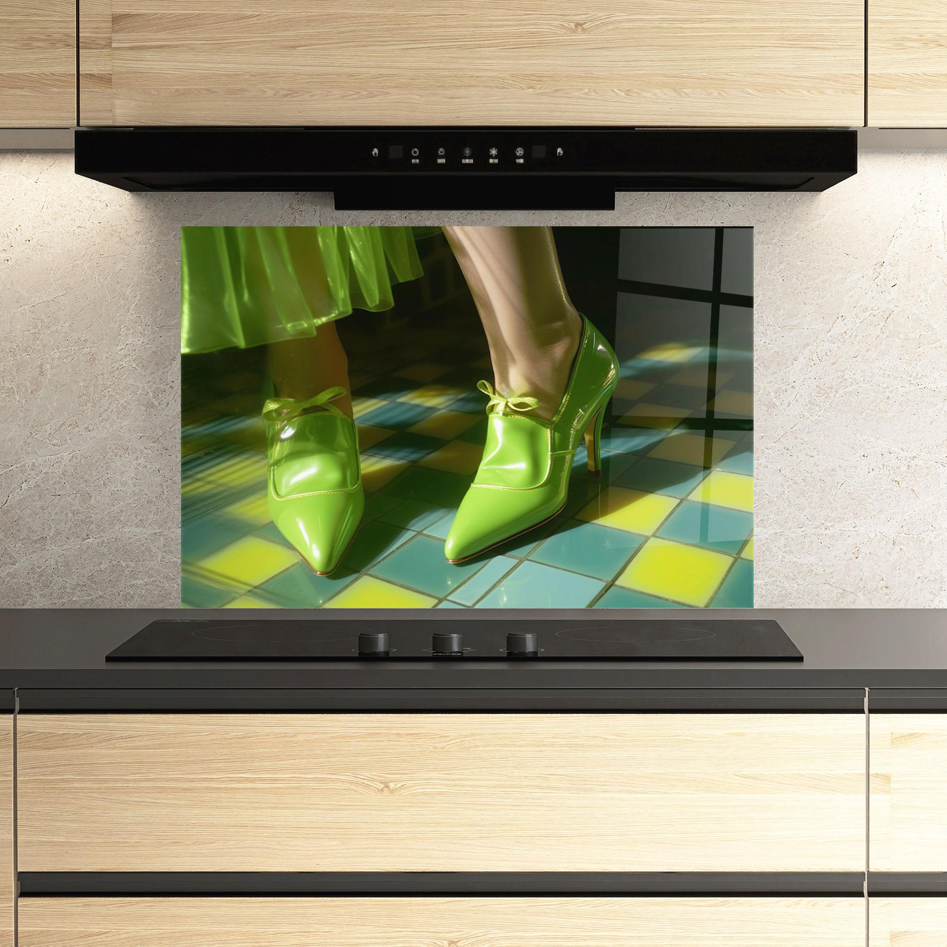 Panel Szklany do Kuchni Green Elegant Shoes mockup 3