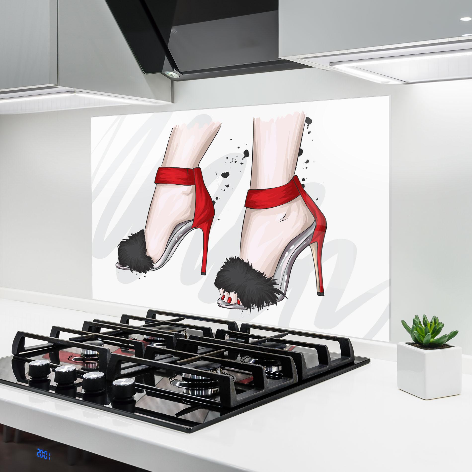 Panel Szklany do Kuchni Black Red Heels mockup 6