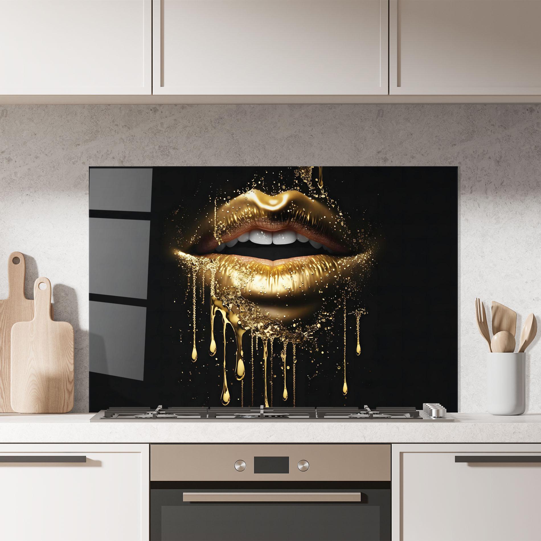 Panel Szklany do Kuchni Golden Luxury Lips mockup 7
