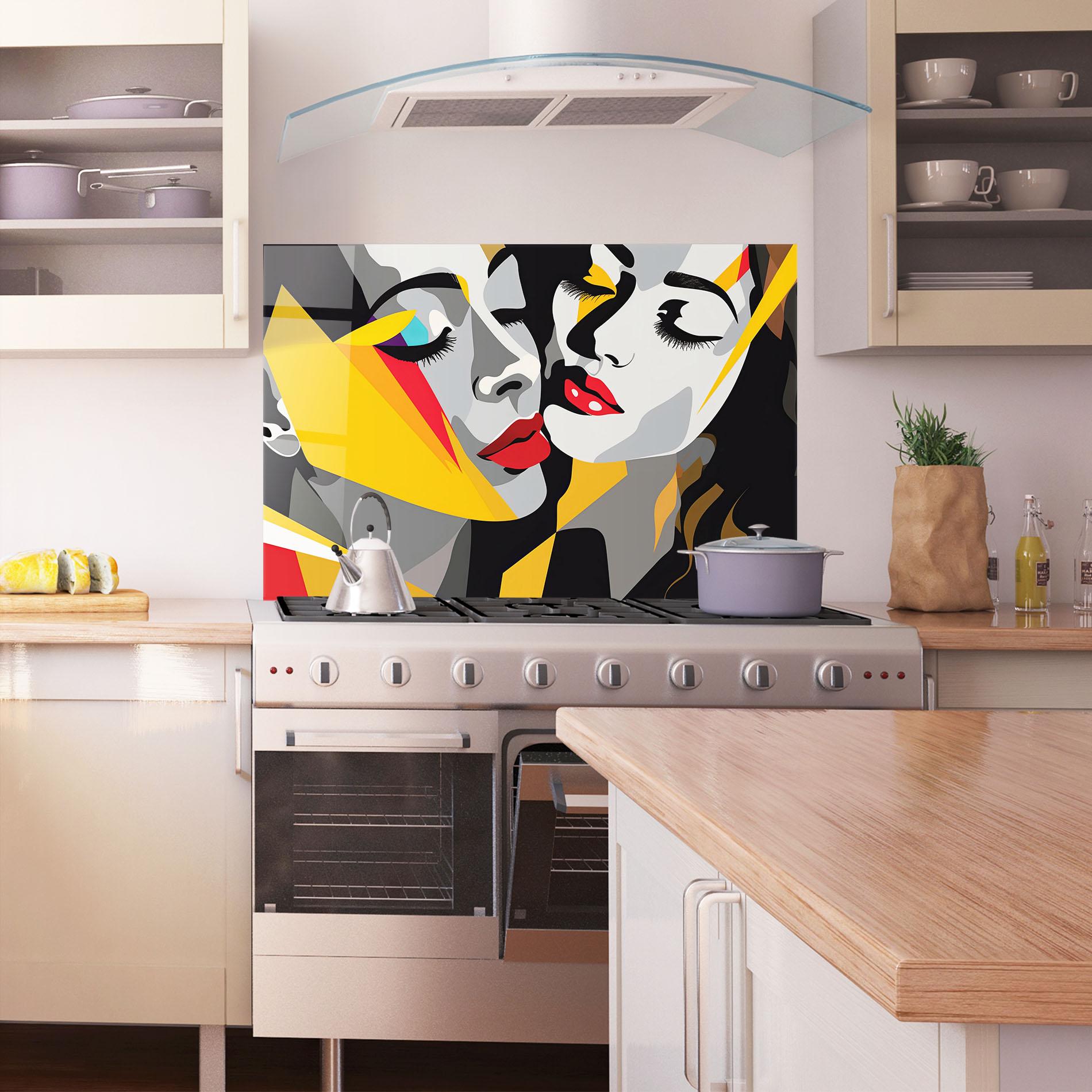 Panel Szklany do Kuchni Grey Yellow Women mockup 1