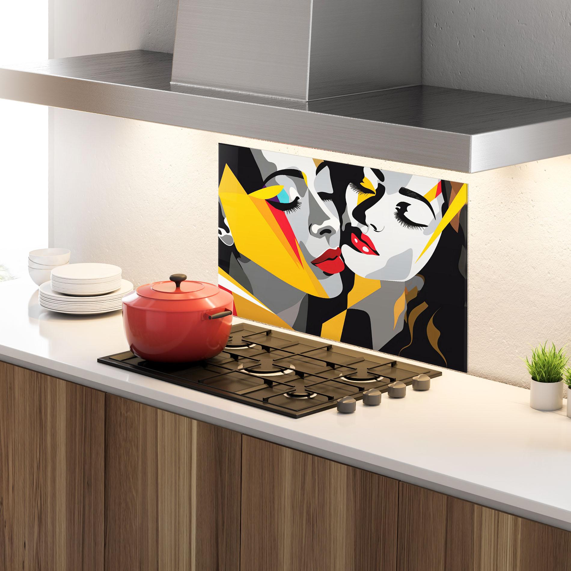 Panel Szklany do Kuchni Grey Yellow Women mockup 4