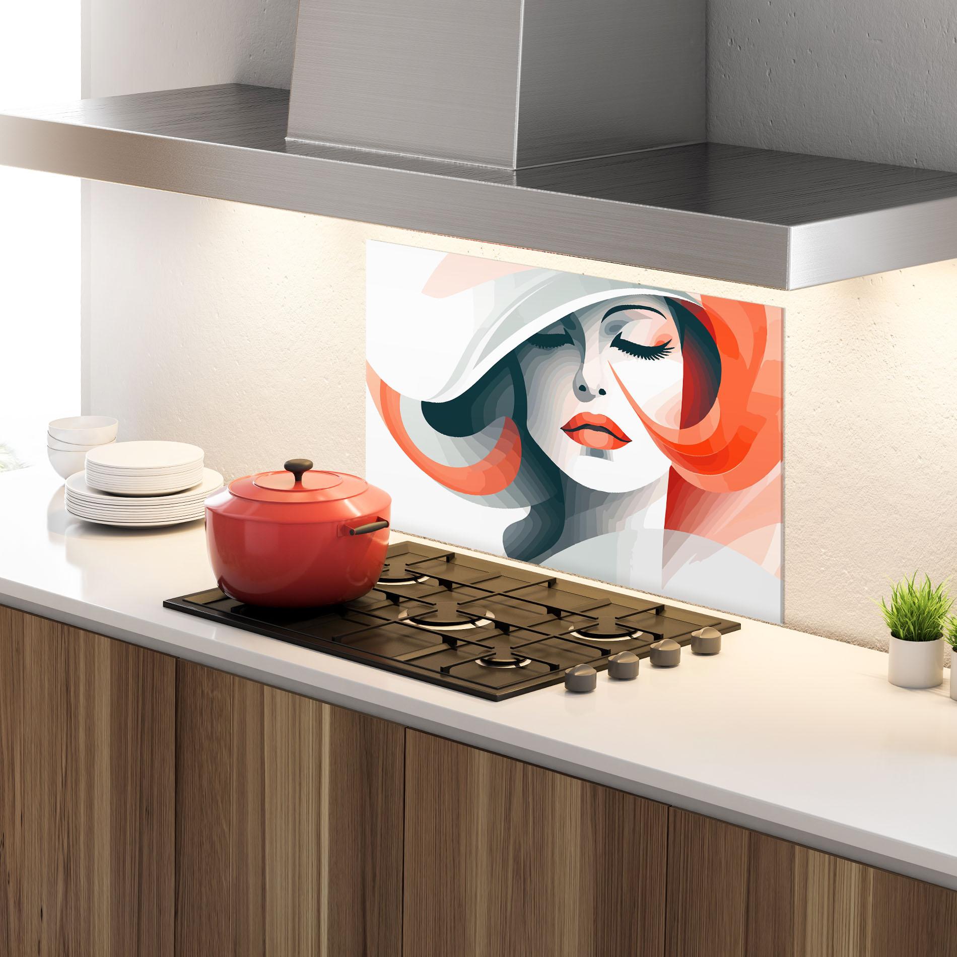Panel Szklany do Kuchni Red Abstract Hair mockup 4