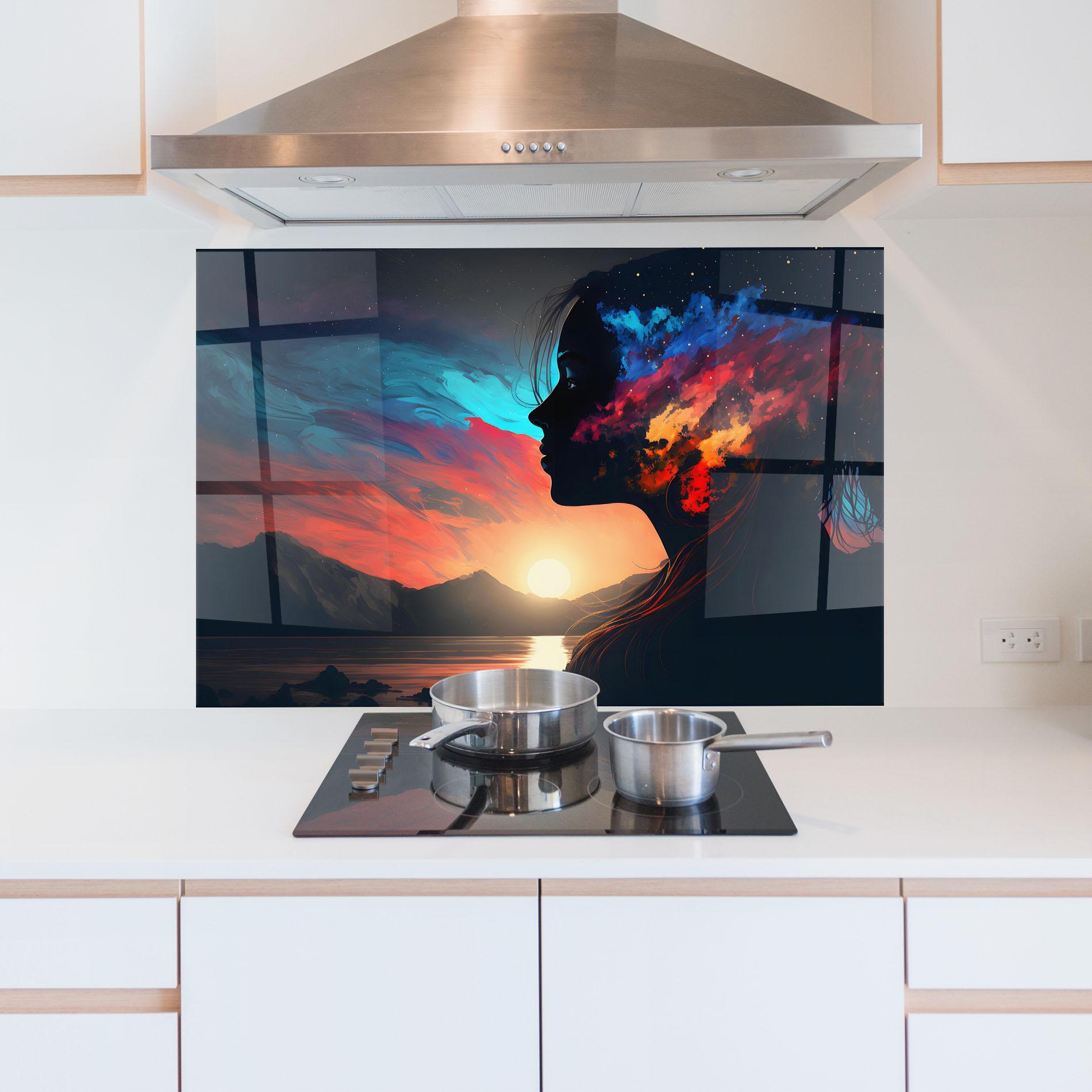 Panel Szklany do Kuchni Mystical Woman Silhouette mockup 5