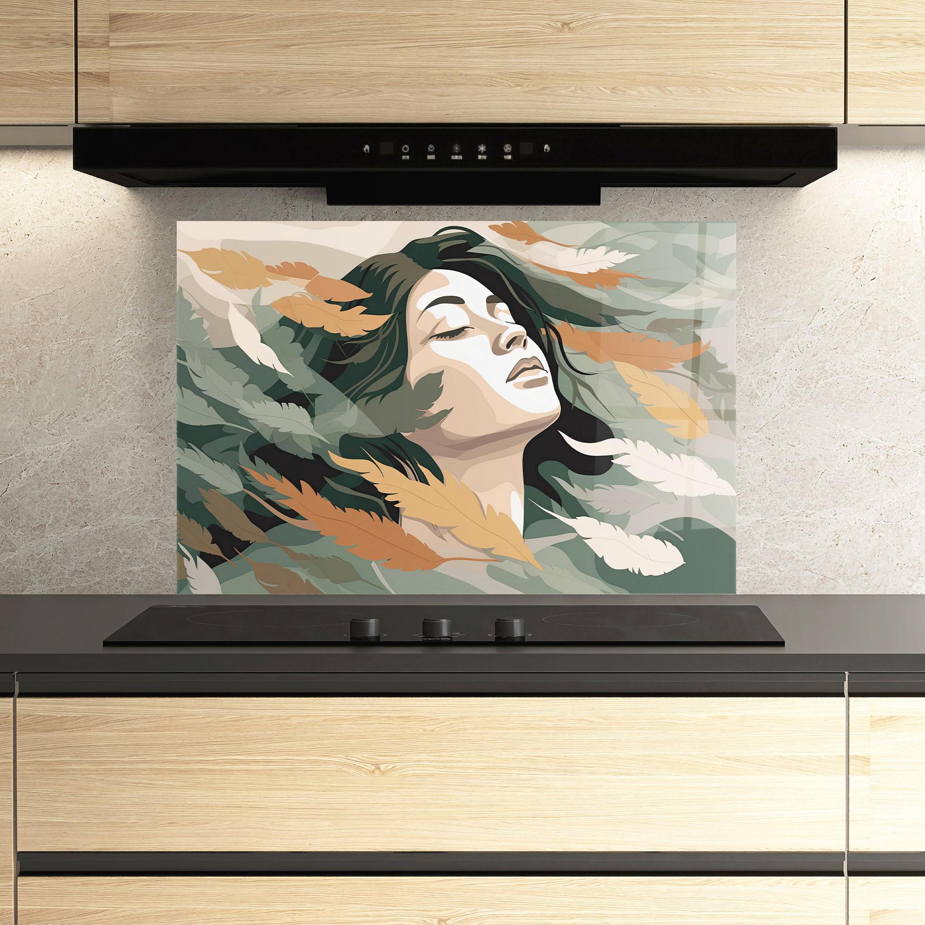 Panel Szklany do Kuchni Dreamy Feather Female mockup 3