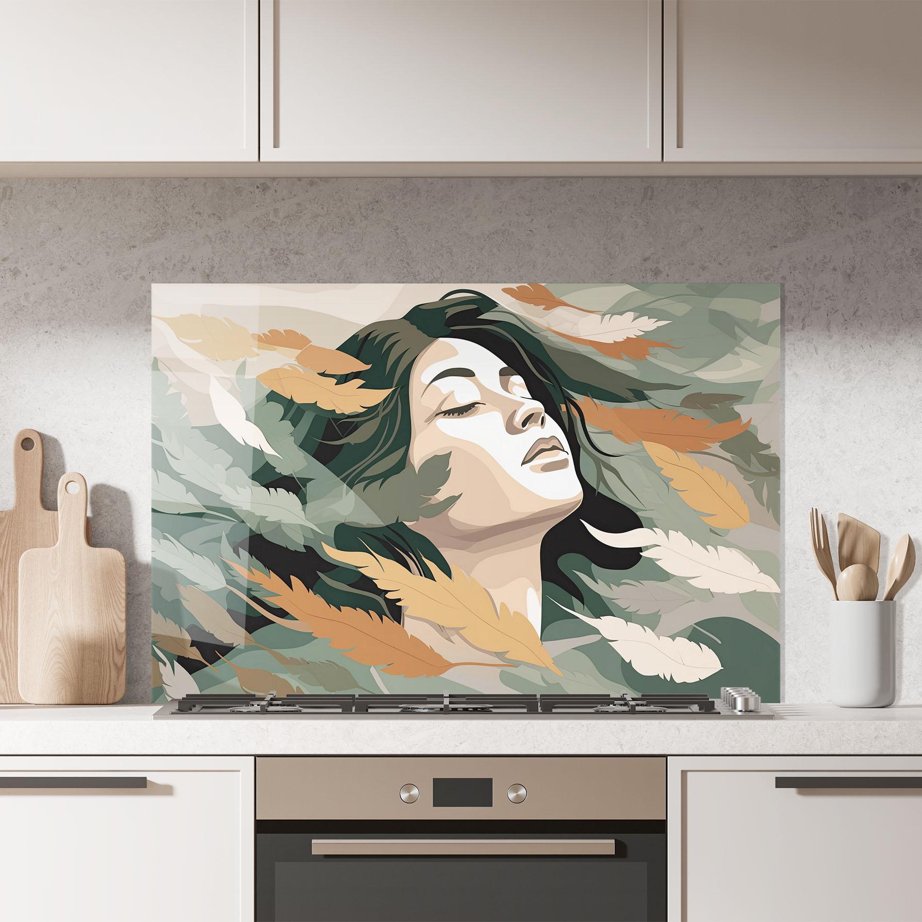 Panel Szklany do Kuchni Dreamy Feather Female mockup 7