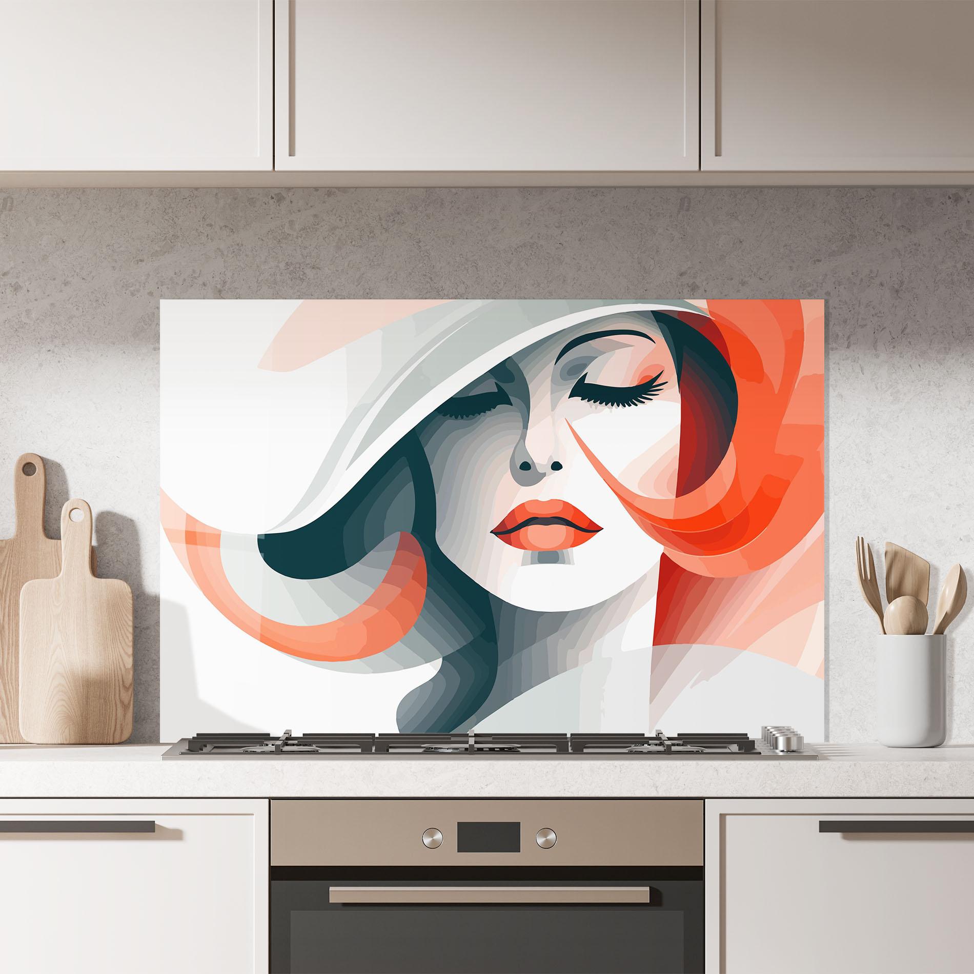 Panel Szklany do Kuchni Red Abstract Hair mockup 7